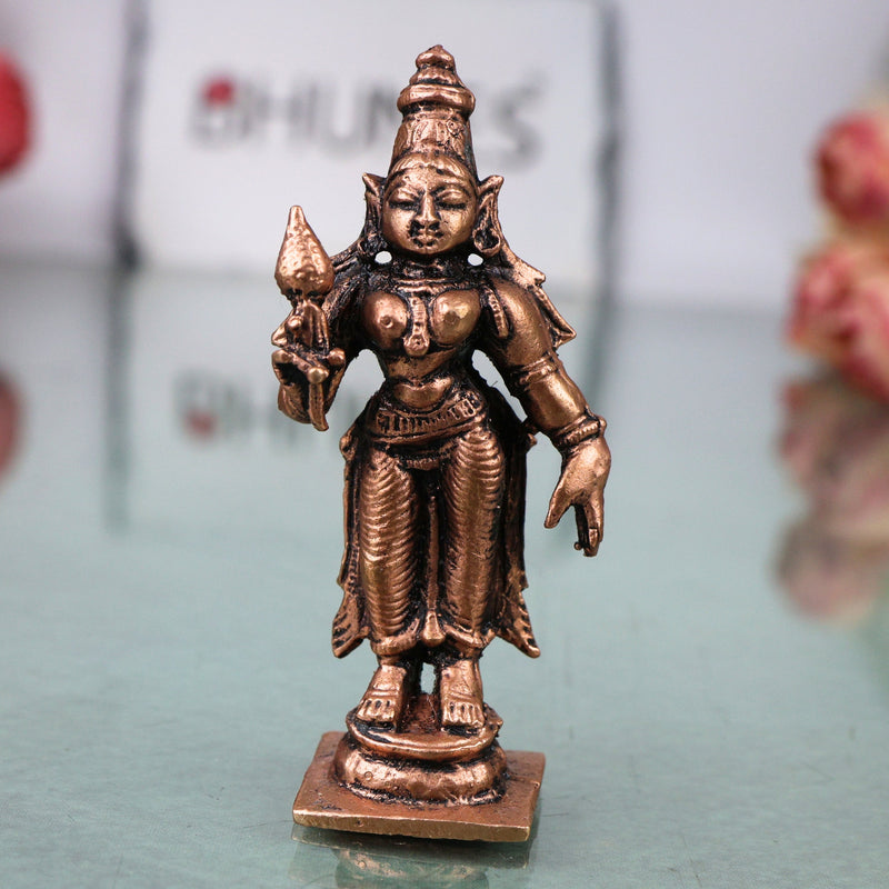 Copper Sri Devi Mahalakshmi Lakshmi Padmavati Andal Idol Murti Pooja Decor, Brown, 3 Inch, 1 Piece