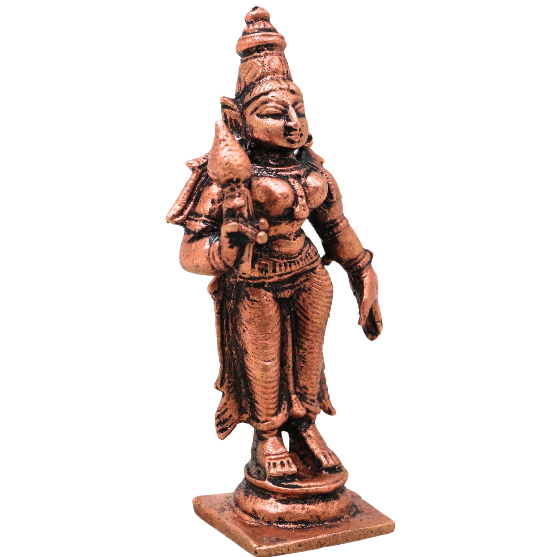 Copper Sri Devi Mahalakshmi Lakshmi Padmavati Andal Idol Murti Pooja Decor, Brown, 3 Inch, 1 Piece