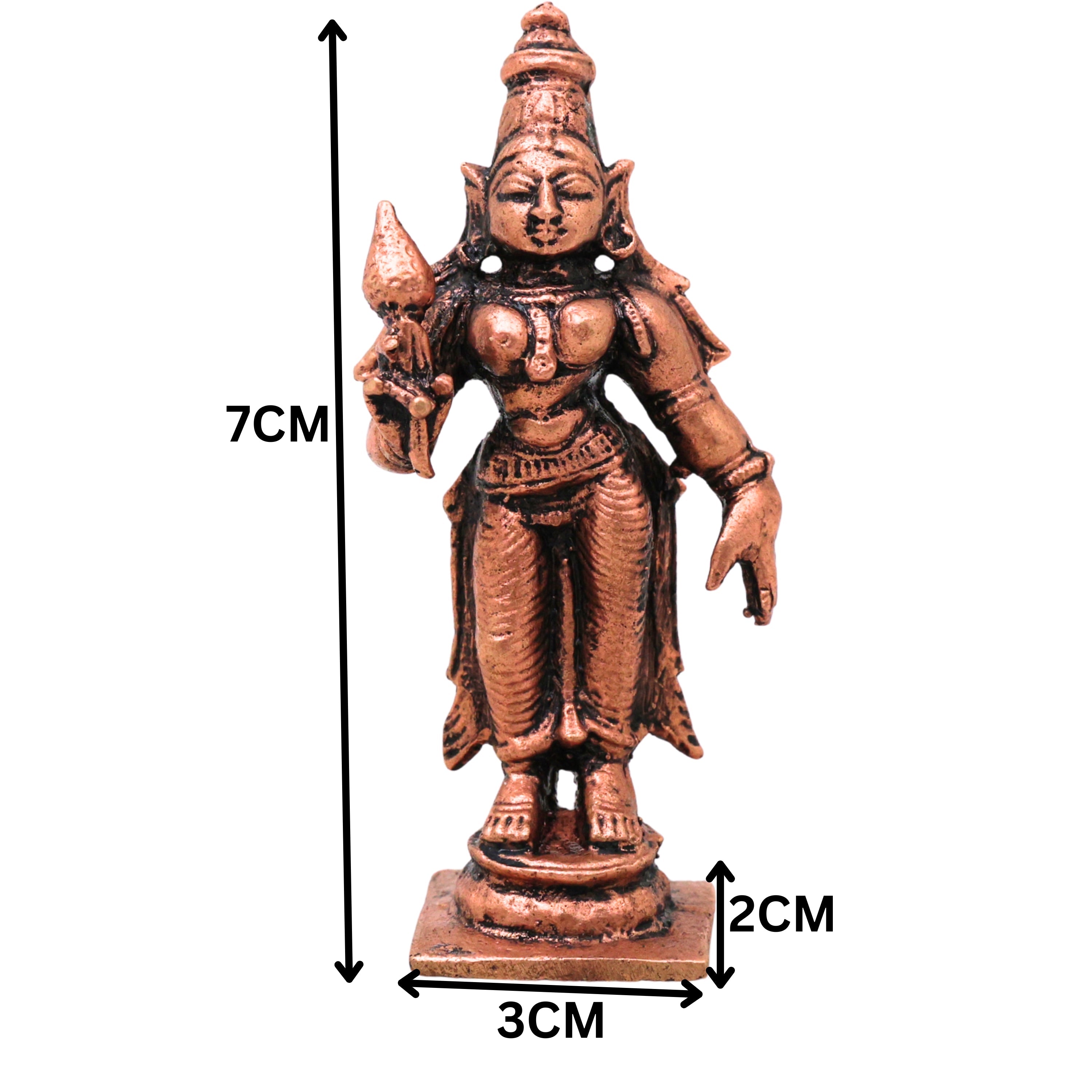 Copper Sri Devi Mahalakshmi Lakshmi Padmavati Andal Idol Murti Pooja Decor, Brown, 3 Inch, 1 Piece