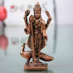 Copper Murugan Idol Kartikeya Subramanya Shanmukha Swamy Murti for Pooja Mandir Home Decor Statue, Brown, 2.5 Inch, 1 Piece