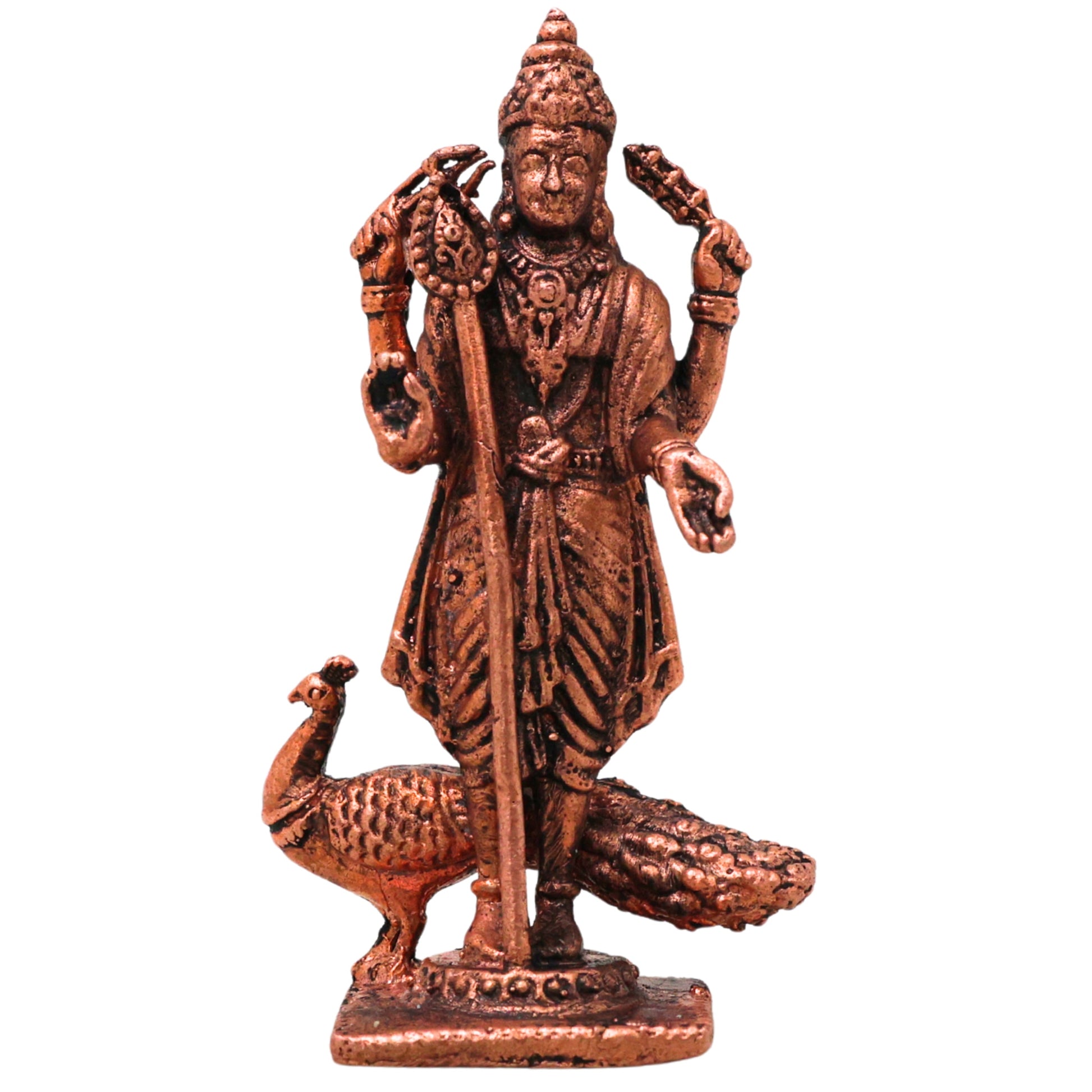 Copper Murugan Idol Kartikeya Skanda Subramanya Shanmukha Kumara Velayudhan Velan Guha Senthil Dandapani Devata Murti for Pooja Mandir Decor Gift 7 cm, Brown, 3 Inch, 1 Piece