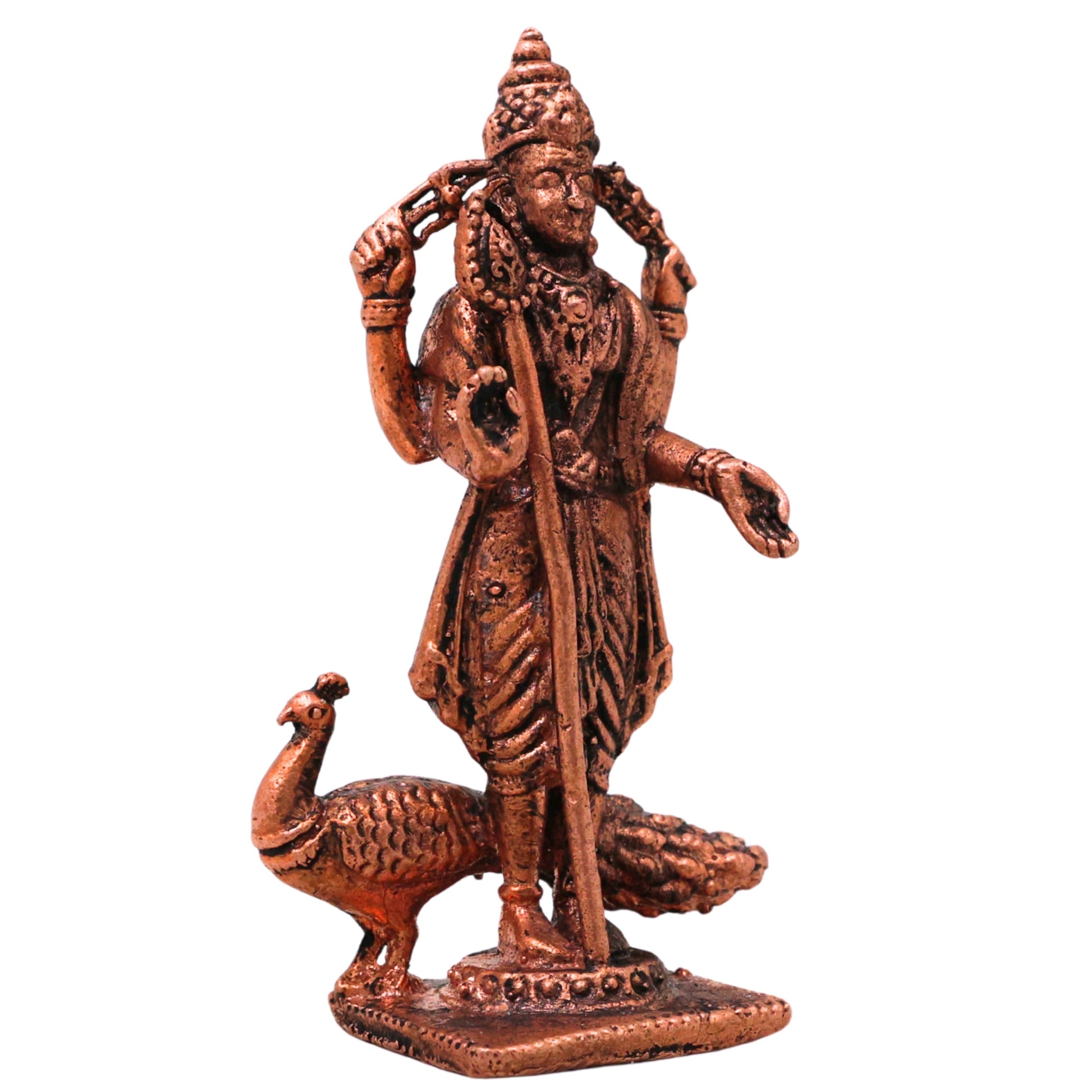 Copper Murugan Idol Kartikeya Skanda Subramanya Shanmukha Kumara Velayudhan Velan Guha Senthil Dandapani Devata Murti for Pooja Mandir Decor Gift 7 cm, Brown, 3 Inch, 1 Piece