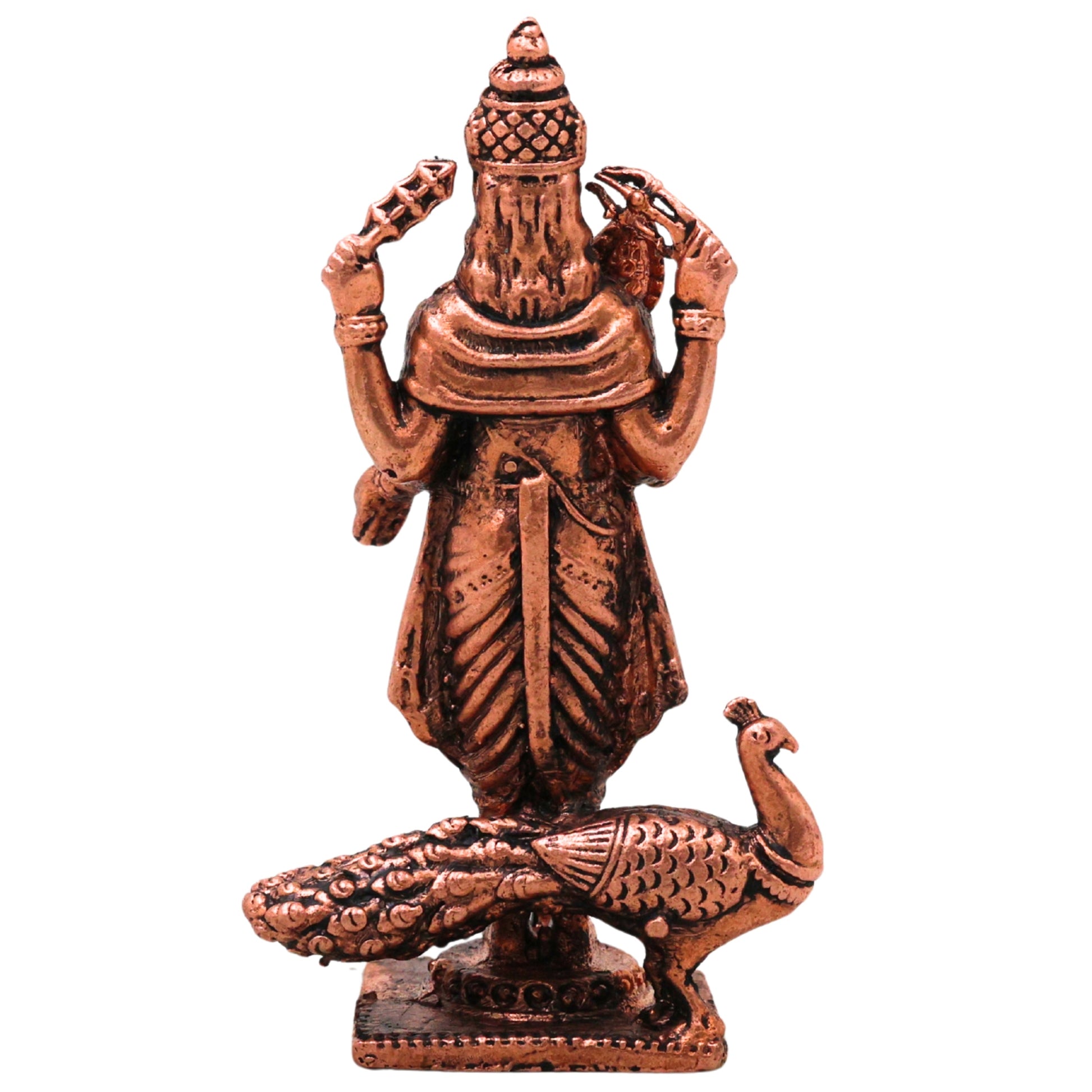 Copper Murugan Idol Kartikeya Subramanya Shanmukha Swamy Murti for Pooja Mandir Home Decor Statue, Brown, 2.5 Inch, 1 Piece