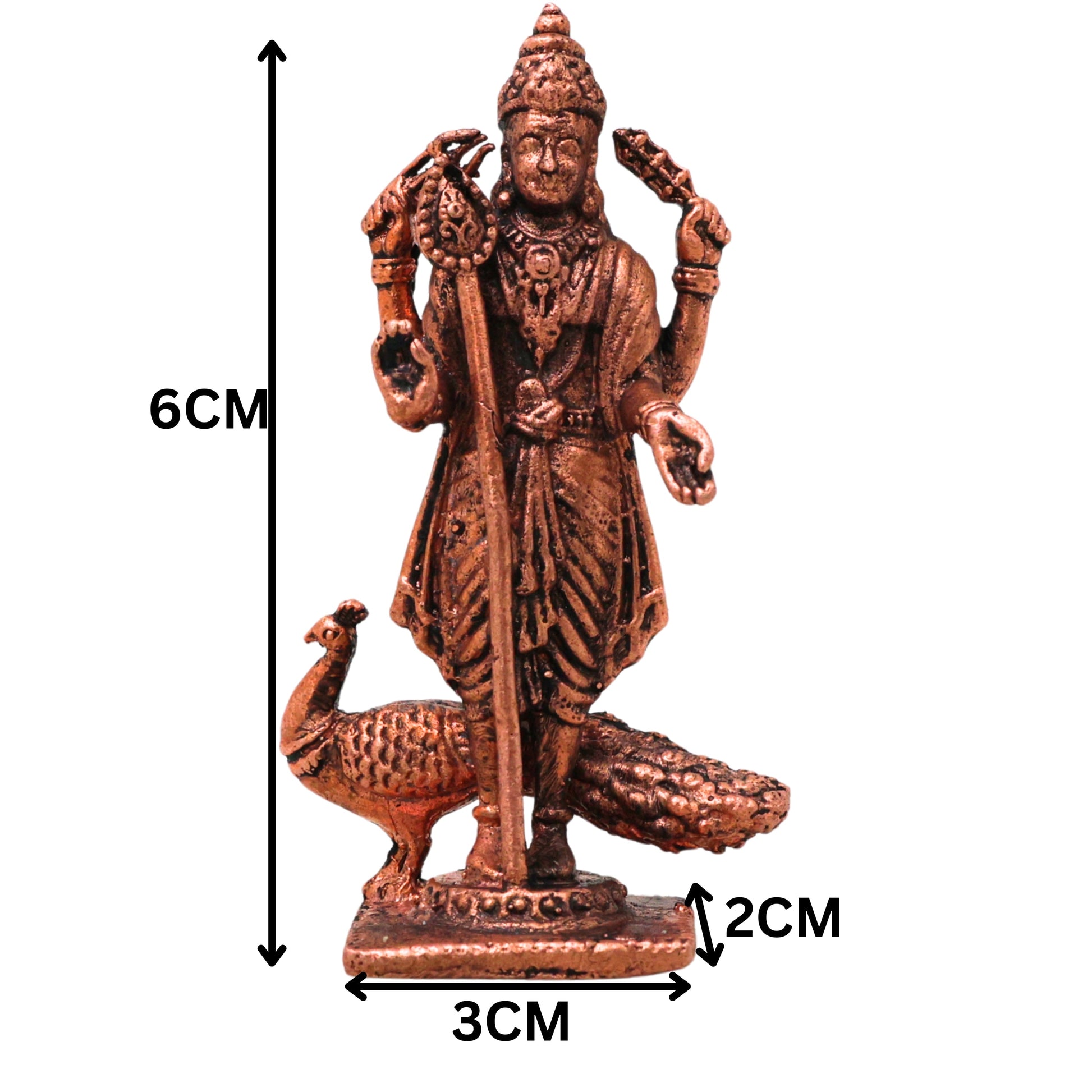 Copper Murugan Idol Kartikeya Subramanya Shanmukha Swamy Murti for Pooja Mandir Home Decor Statue, Brown, 2.5 Inch, 1 Piece
