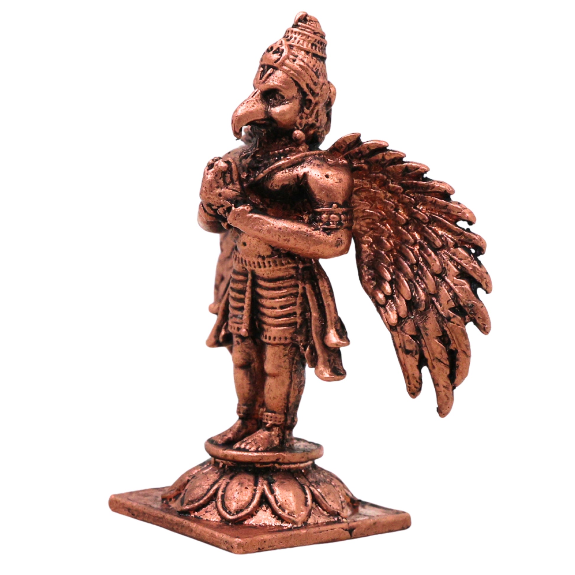 Copper Garuda Vainateya Pakshiraja Murti Idol Suparna Garutmanta Nagantaka Devata for Pooja Mandir Home Decor, Brown, 2.5 Inch, 1 Piece