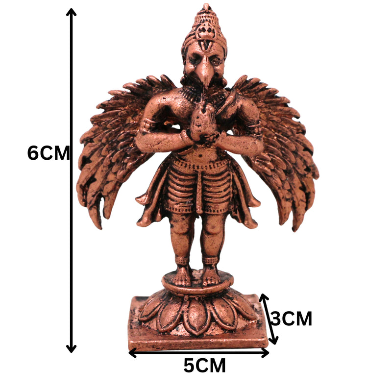 Copper Garuda Vainateya Pakshiraja Murti Idol Suparna Garutmanta Nagantaka Devata for Pooja Mandir Home Decor, Brown, 2.5 Inch, 1 Piece