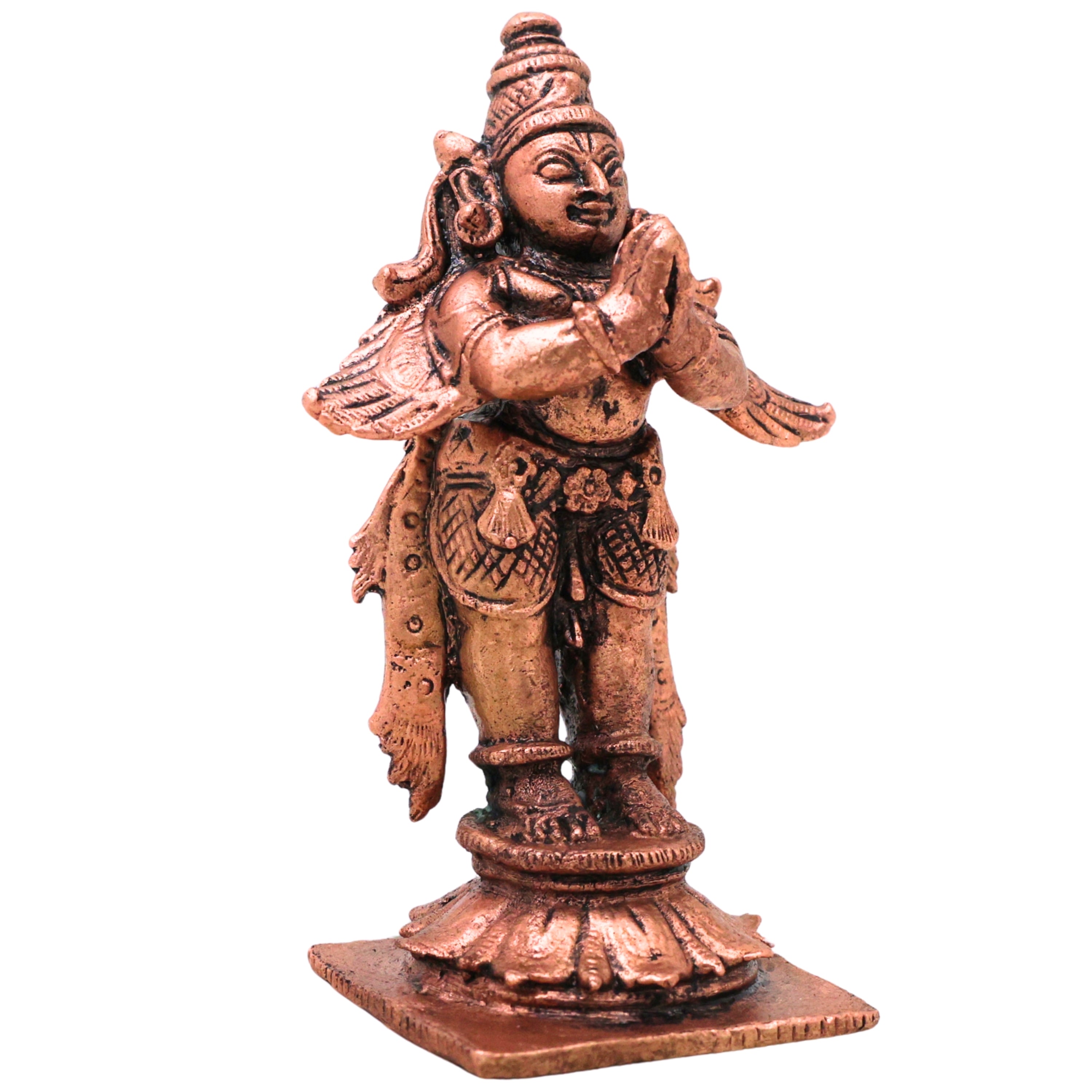 Copper Garuda Vainateya Pakshiraja Murti Idol Tamra Garutmanta Vigraha for Pooja Mandir Decor, Brown, 3 Inch, 1 Piece