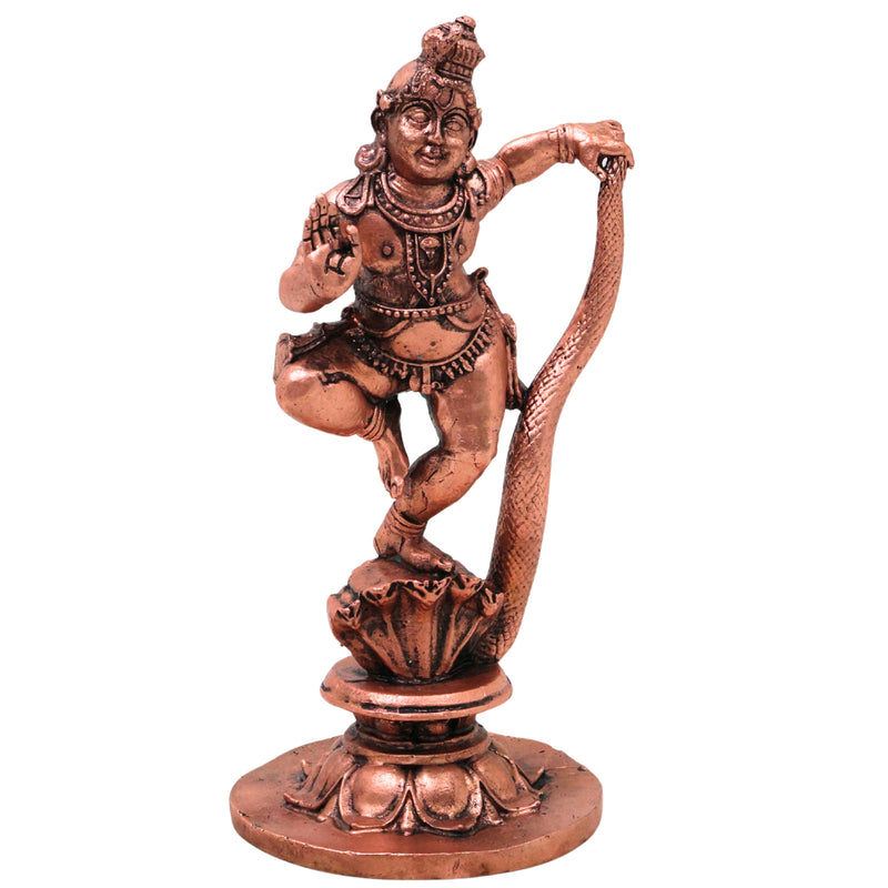 Copper Krishna Sheshnag Sheshashayi Anantashayana Nagashayana Murti Idol for Pooja Mandir Decor, Brown, 6 Inch, 1 Piece