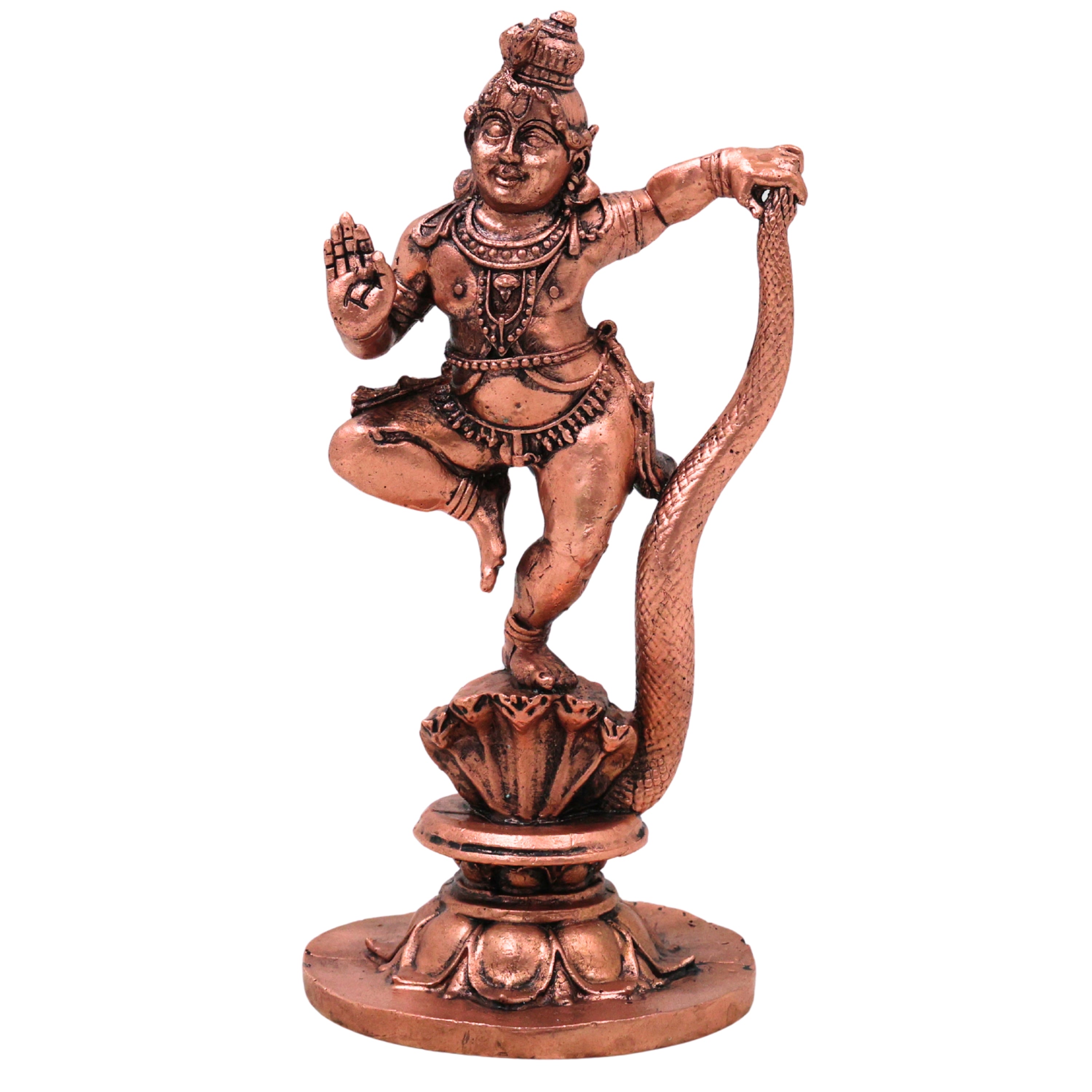 Copper Krishna Sheshnag Sheshashayi Anantashayana Nagashayana Murti Idol for Pooja Mandir Decor, Brown, 6 Inch, 1 Piece