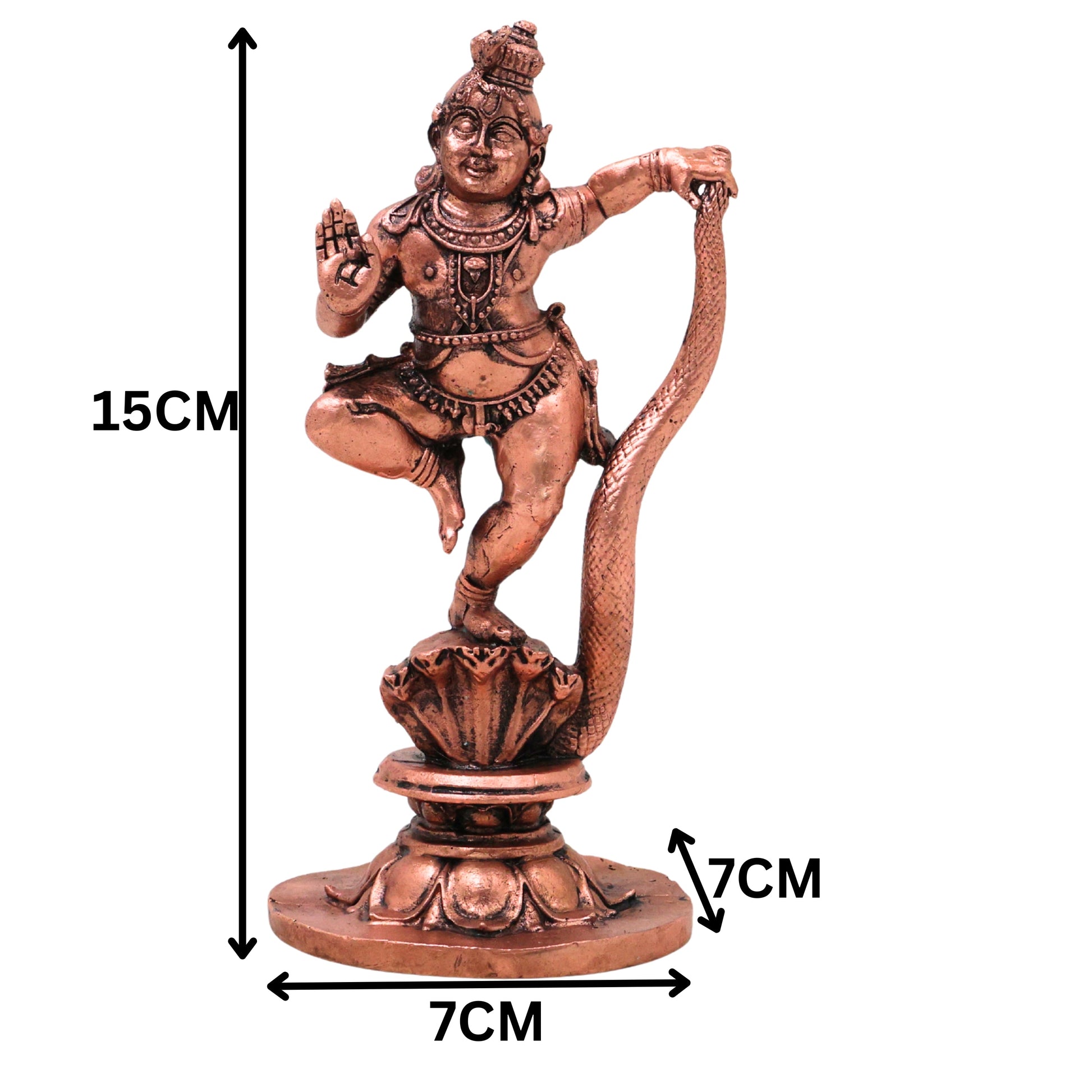 Copper Krishna Sheshnag Sheshashayi Anantashayana Nagashayana Murti Idol for Pooja Mandir Decor, Brown, 6 Inch, 1 Piece