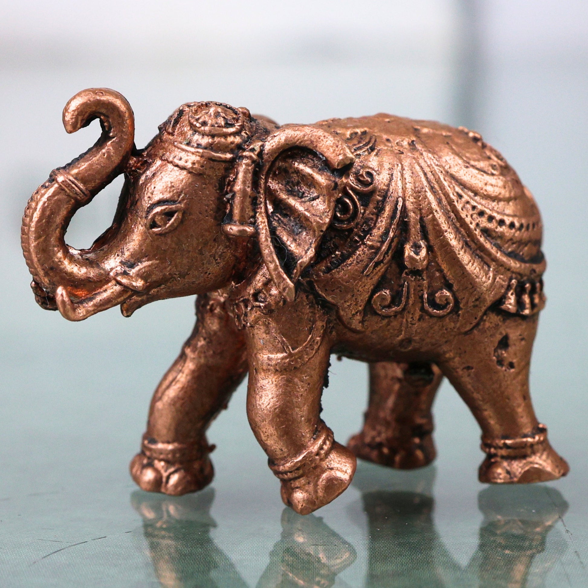 Copper Elephant Idol Gaj Gajraj Hastin Murti Tamra Pooja Decor Statue, Brown, 1 Inch, 1 Piece