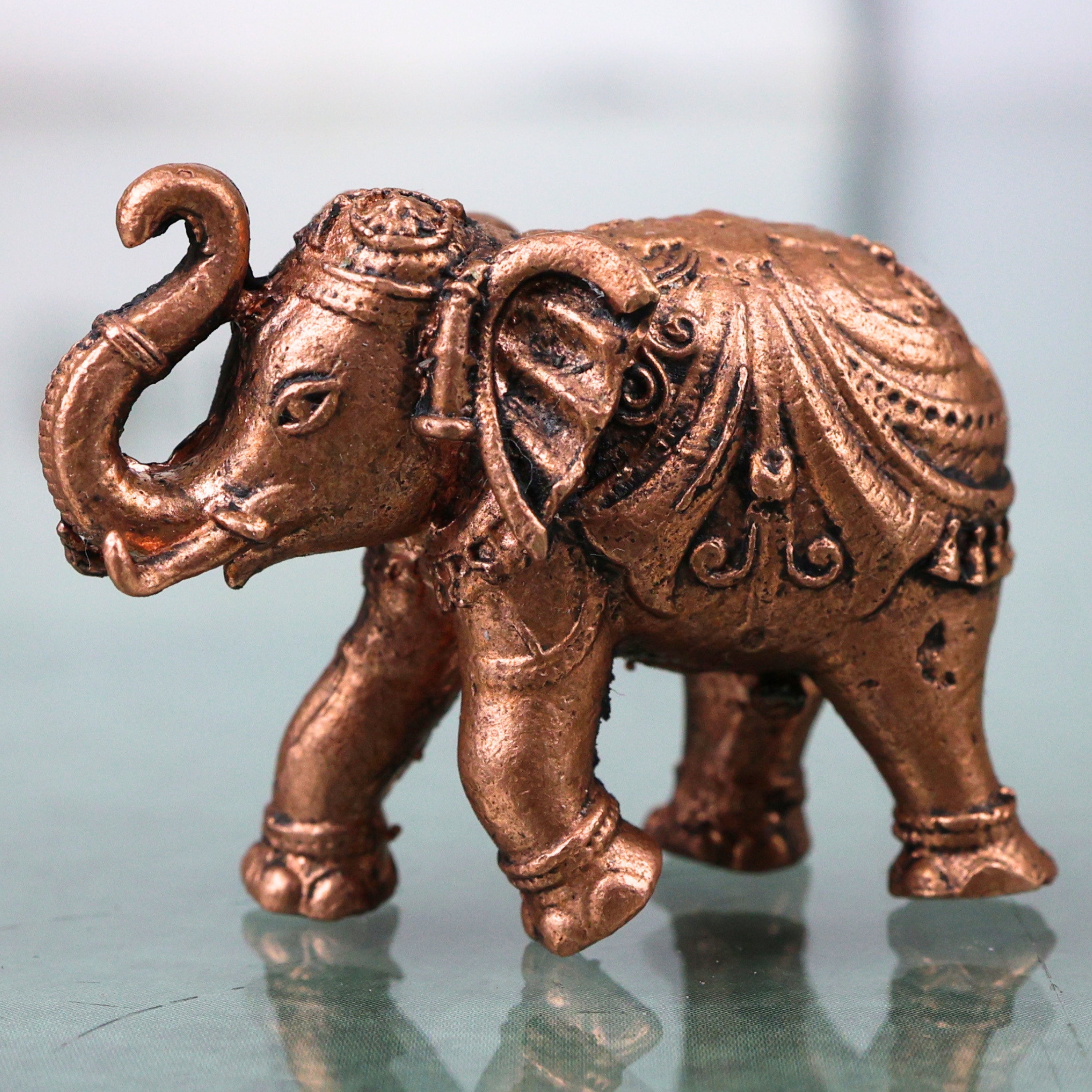 Copper Elephant Idol Gaj Gajraj Hastin Murti Tamra Pooja Decor Statue, Brown, 1 Inch, 1 Piece