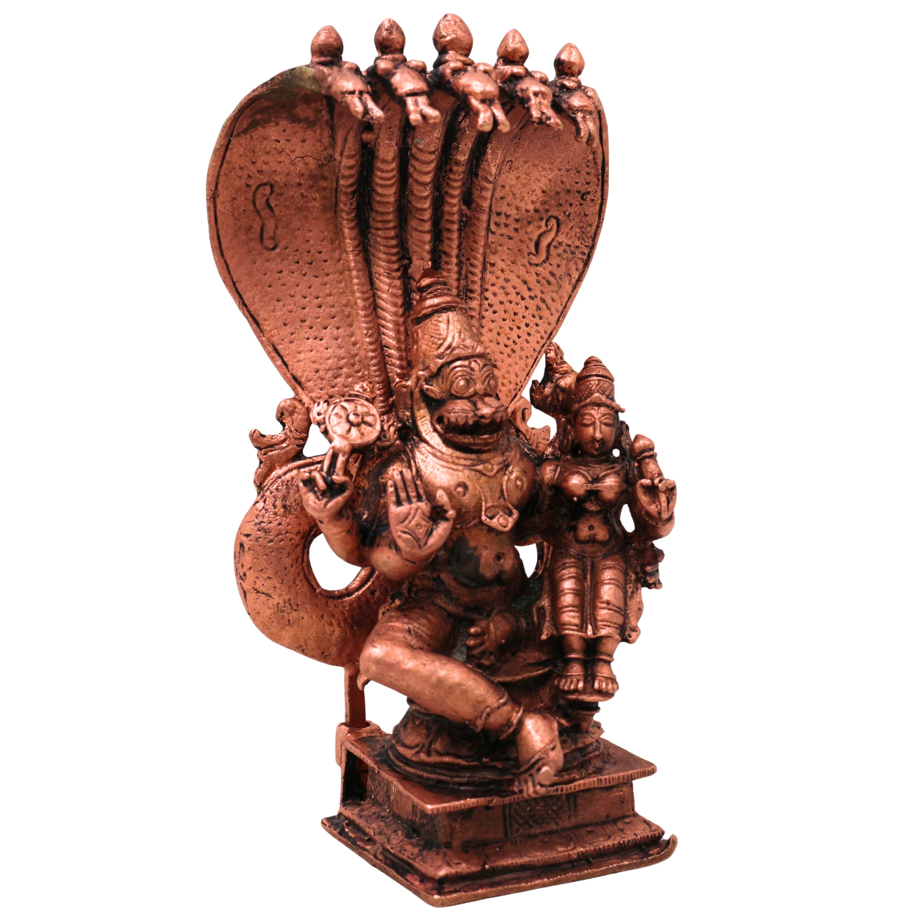Copper Lakshmi Narasimha Swamy Copper Idol Ugra Narasimhar Perumal Murti Tamra Vigraha Puja Mandir Decor Statue, Brown, 6.5 Inch, 1 Piece
