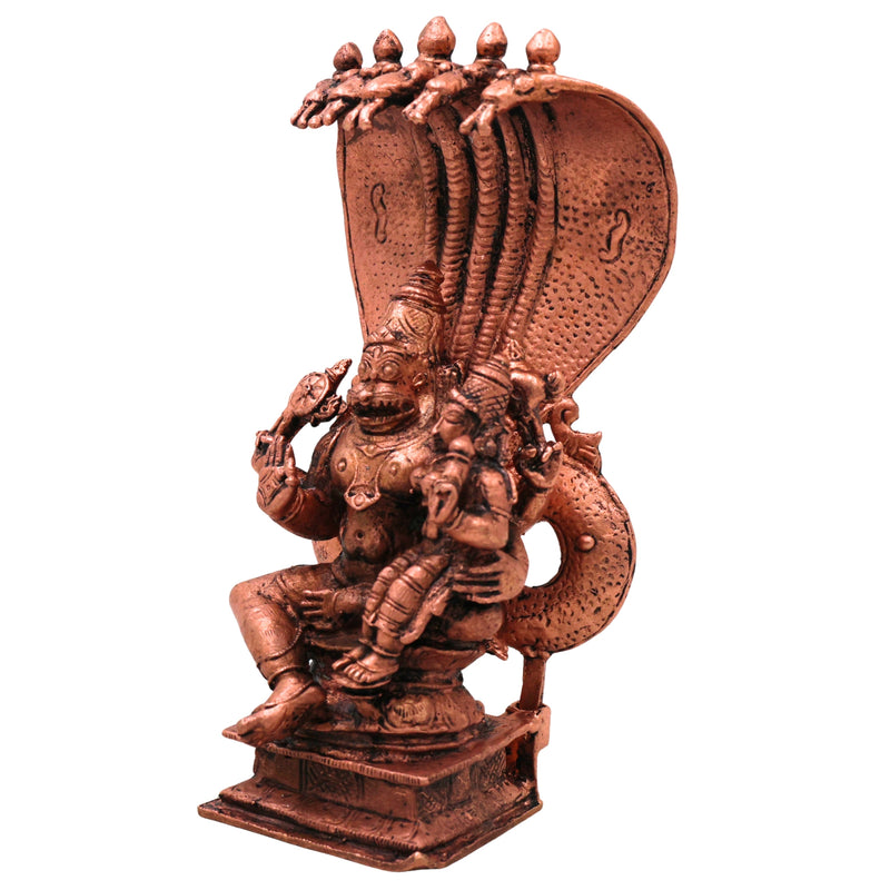 Copper Lakshmi Narasimha Swamy Copper Idol Ugra Narasimhar Perumal Murti Tamra Vigraha Puja Mandir Decor Statue, Brown, 6.5 Inch, 1 Piece