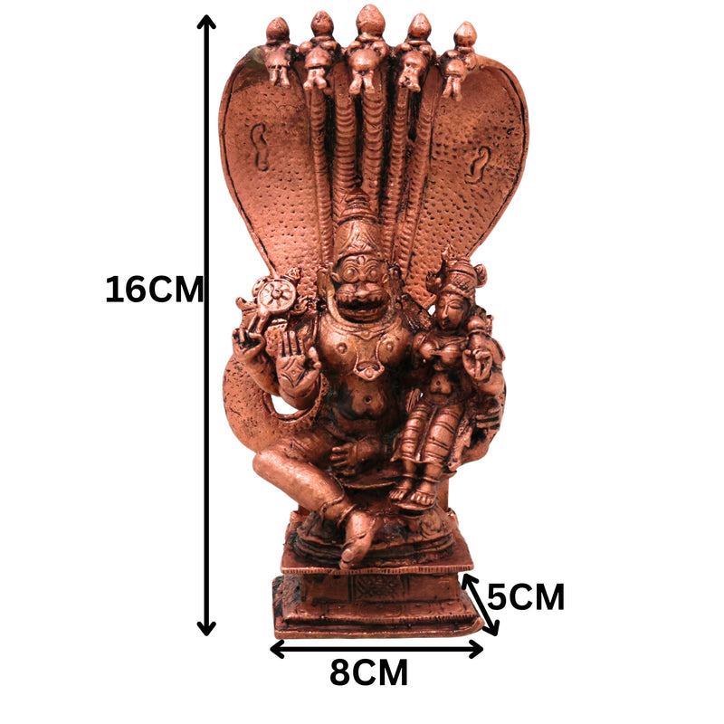 Copper Lakshmi Narasimha Swamy Copper Idol Ugra Narasimhar Perumal Murti Tamra Vigraha Puja Mandir Decor Statue, Brown, 6.5 Inch, 1 Piece