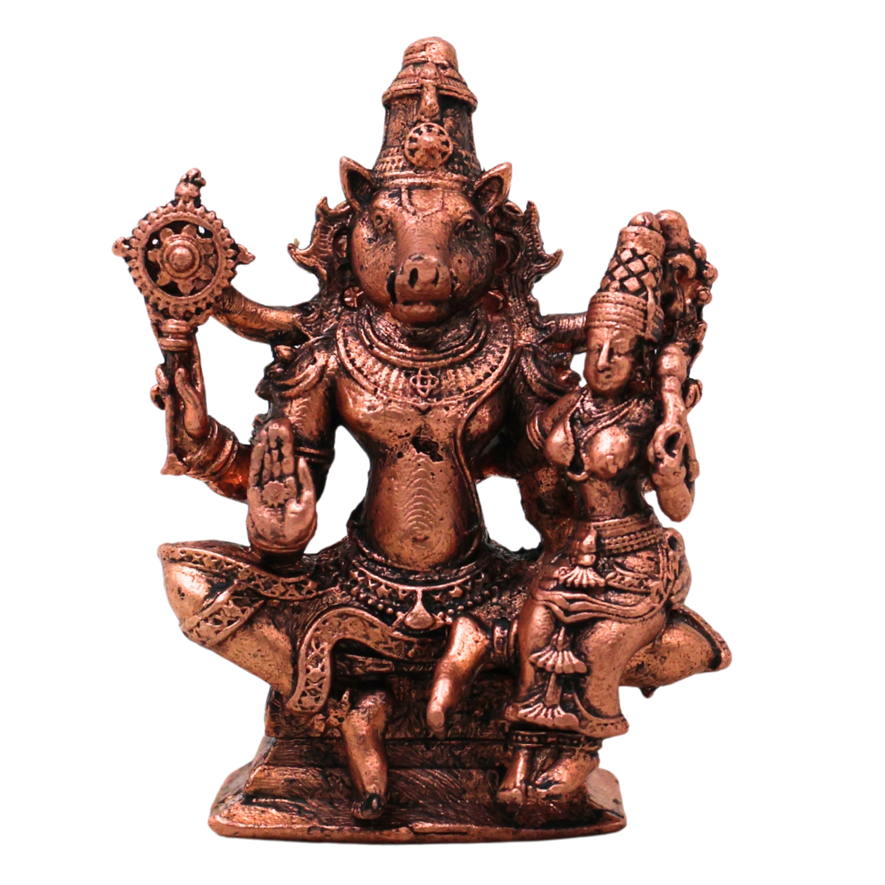 Copper Varaha Lakshmi Devi Ammavaru Talli Murti Idol Tamra Vigraham Puja Mandir Decor Statue , Brown, 2.5 Inch, 1 Piece