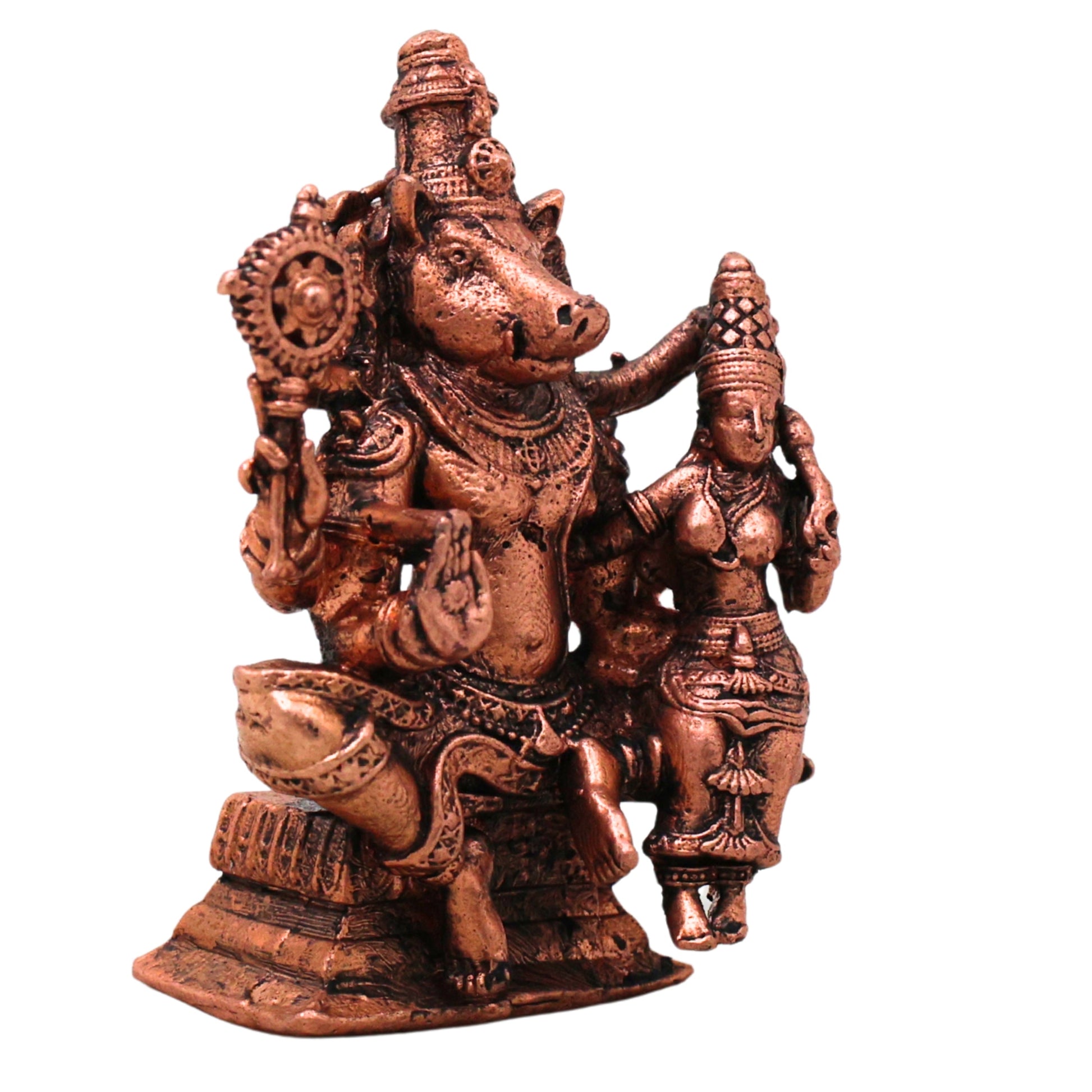 Copper Varaha Lakshmi Devi Ammavaru Talli Murti Idol Tamra Vigraham Puja Mandir Decor Statue , Brown, 2.5 Inch, 1 Piece