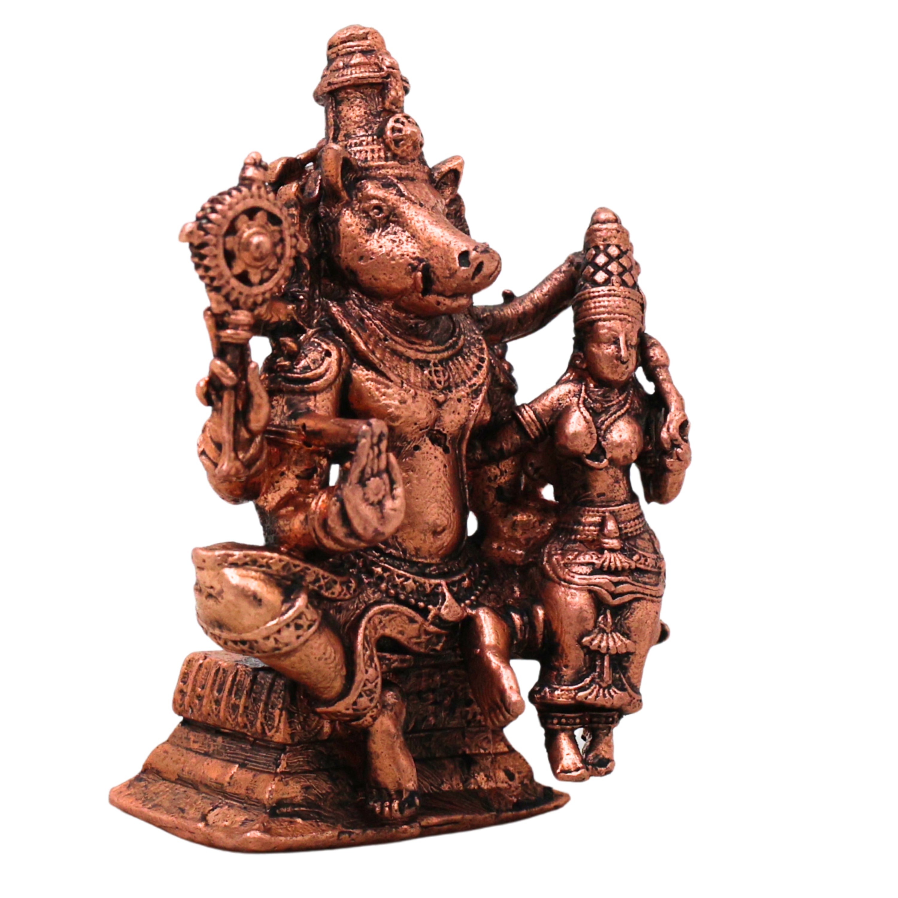Copper Varaha Lakshmi Devi Ammavaru Talli Murti Idol Tamra Vigraham Puja Mandir Decor Statue , Brown, 2.5 Inch, 1 Piece