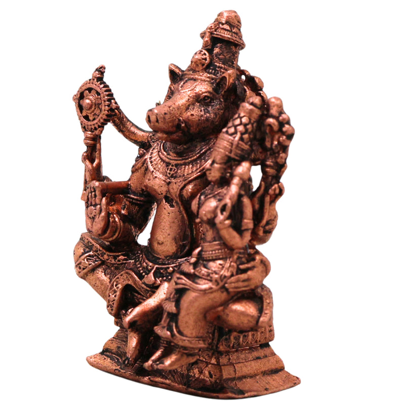 Copper Varaha Lakshmi Devi Ammavaru Talli Murti Idol Tamra Vigraham Puja Mandir Decor Statue , Brown, 2.5 Inch, 1 Piece