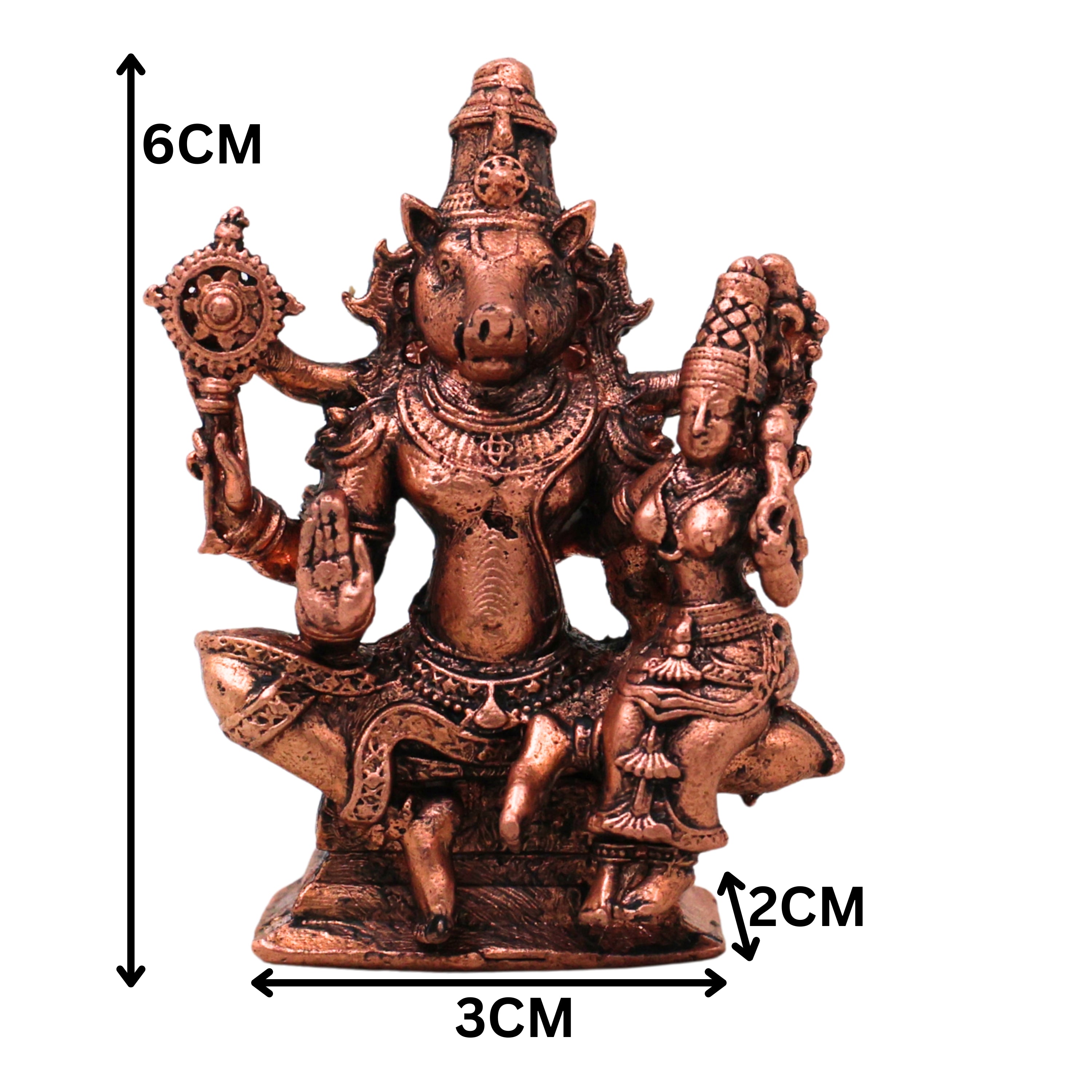 Copper Varaha Lakshmi Devi Ammavaru Talli Murti Idol Tamra Vigraham Puja Mandir Decor Statue , Brown, 2.5 Inch, 1 Piece