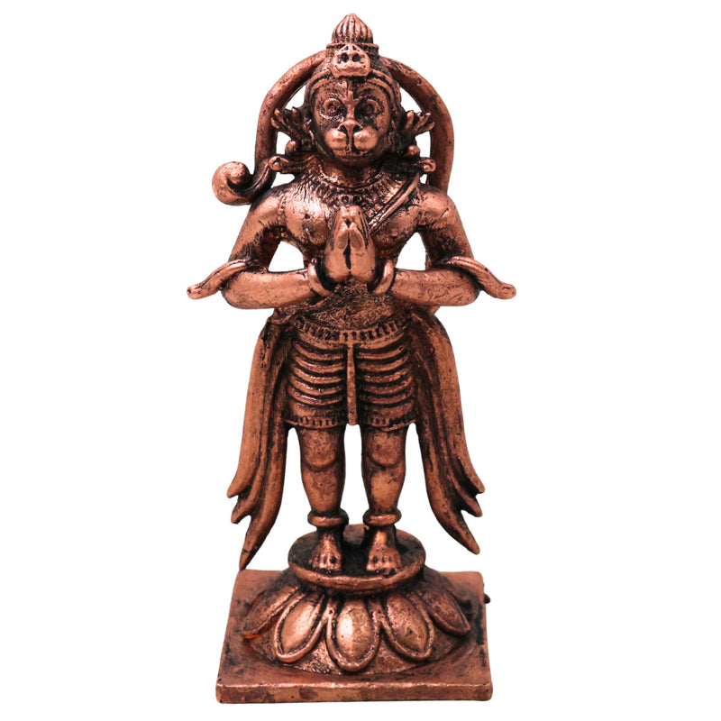 Copper Hanuman Idol Bajrangbali Anjaneya Maruti Sankat Mochan Murti Pooja Statue Home Decor, Brown, 3.5 Inch, 1 Piece