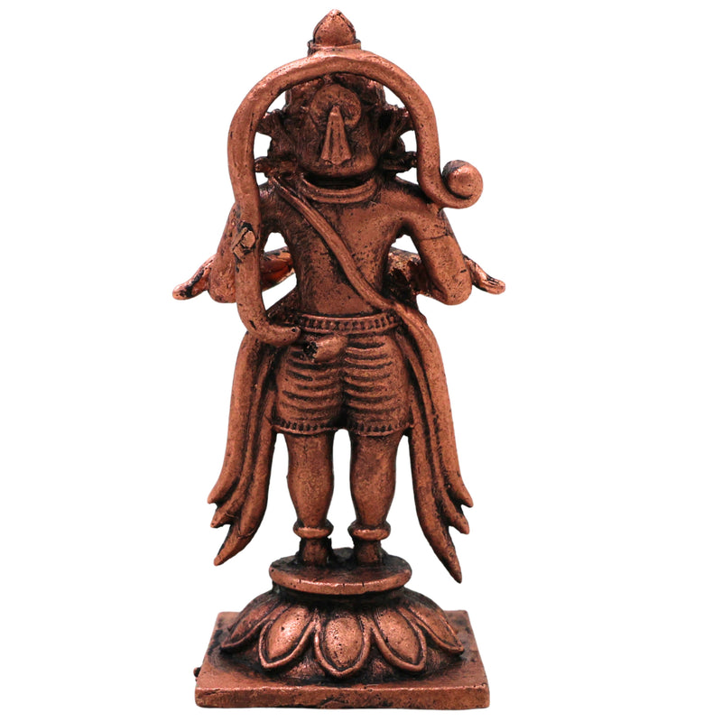 Copper Hanuman Idol Bajrangbali Anjaneya Maruti Sankat Mochan Murti Pooja Statue Home Decor, Brown, 3.5 Inch, 1 Piece