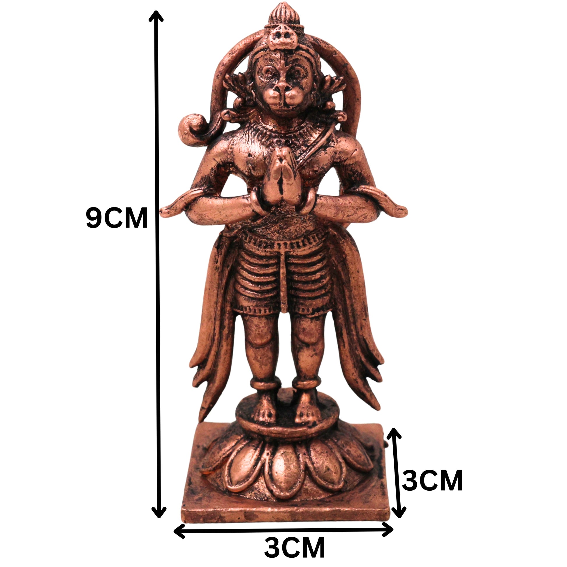 Copper Hanuman Idol Bajrangbali Anjaneya Maruti Sankat Mochan Murti Pooja Statue Home Decor, Brown, 3.5 Inch, 1 Piece