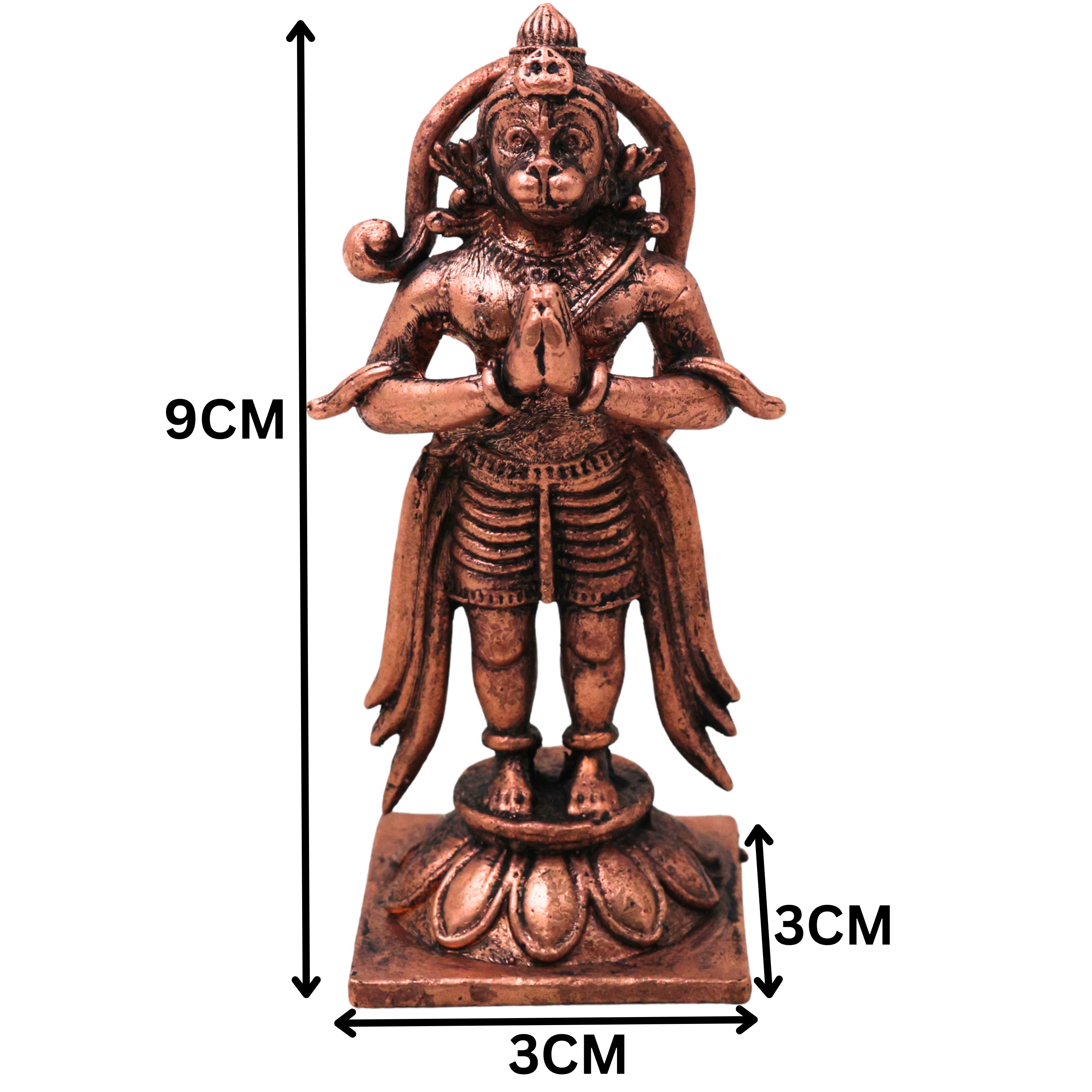 Copper Hanuman Idol Bajrangbali Anjaneya Maruti Sankat Mochan Murti Pooja Statue Home Decor, Brown, 3.5 Inch, 1 Piece