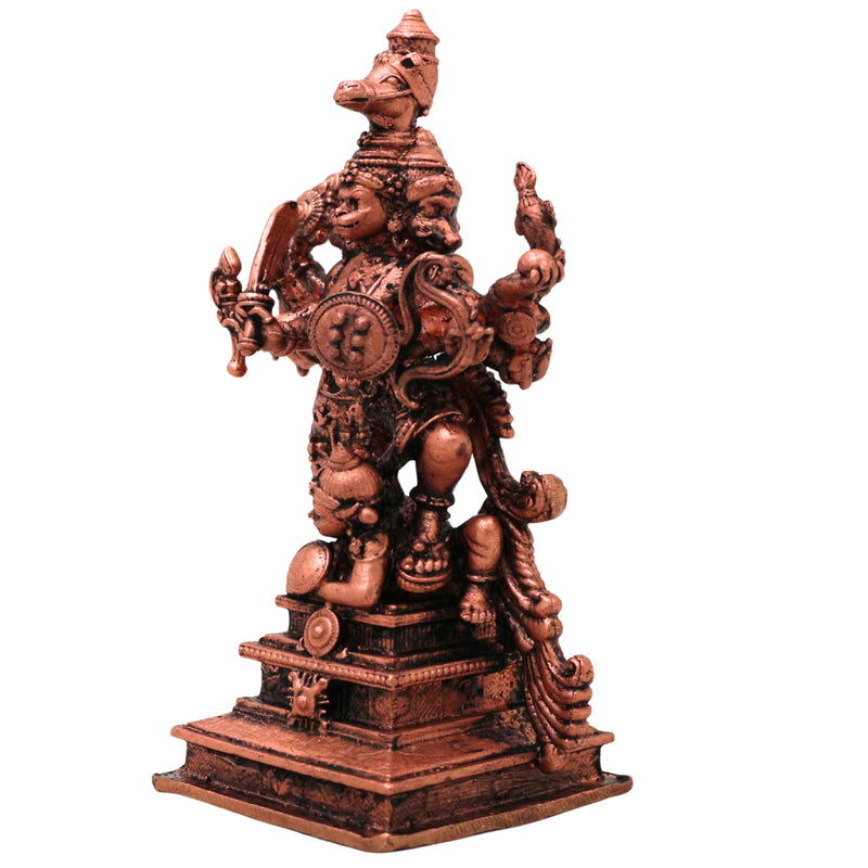 Copper Panchmukhi Veera Hanuman Idol Panchamukha Anjaneya Swamy Murti Tamra Bajrangbali Maruti Statue Pooja Decor, Brown, 3.5 Inch, 1 Piece