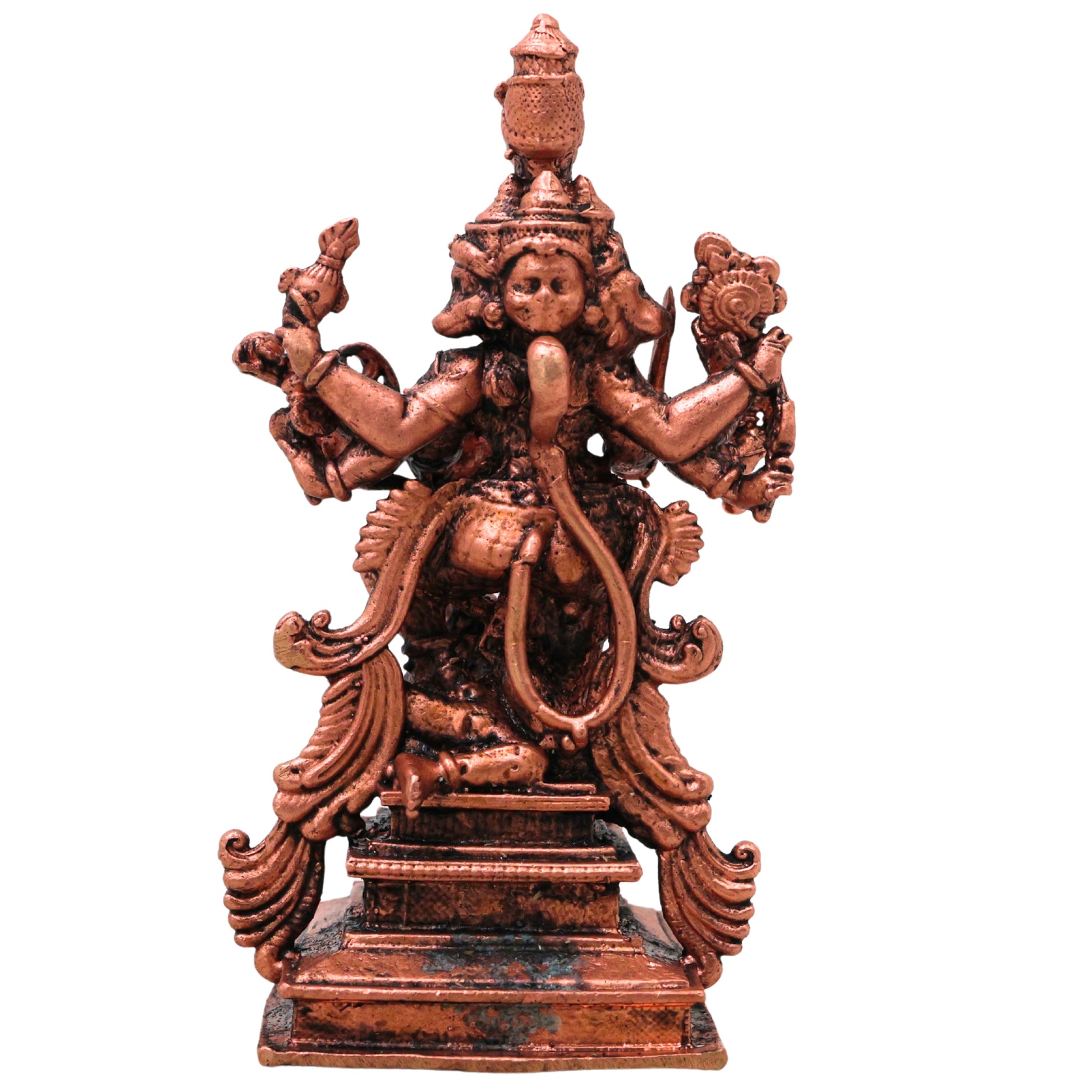 Copper Panchmukhi Veera Hanuman Idol Panchamukha Anjaneya Swamy Murti Tamra Bajrangbali Maruti Statue Pooja Decor, Brown, 3.5 Inch, 1 Piece