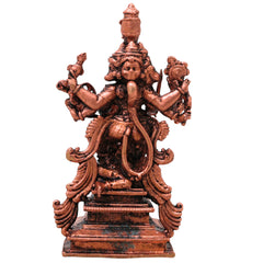 Copper Panchmukhi Veera Hanuman Idol Panchamukha Anjaneya Swamy Murti Tamra Bajrangbali Maruti Statue Pooja Decor, Brown, 3.5 Inch, 1 Piece