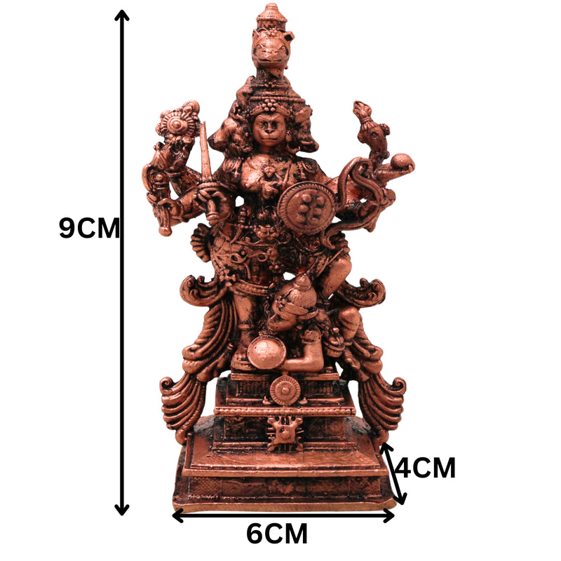 Copper Panchmukhi Veera Hanuman Idol Panchamukha Anjaneya Swamy Murti Tamra Bajrangbali Maruti Statue Pooja Decor, Brown, 3.5 Inch, 1 Piece