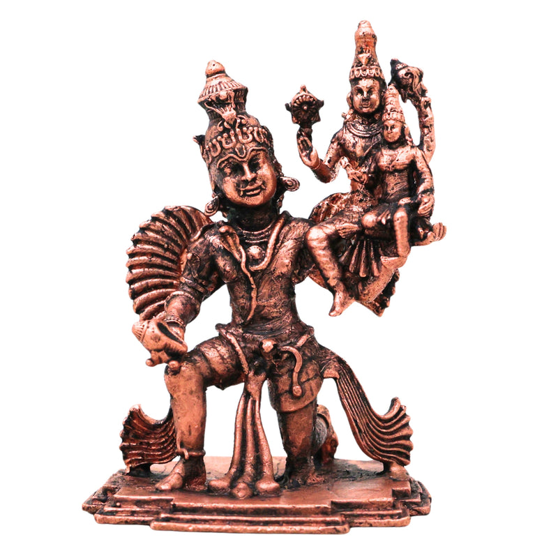 Copper Vishnu Lakshmi Garuda Murti Tamra Garudavahana Narayana Perumal Idol Pooja Vigraha Statue, Brown, 3 Inch, 1 Piece