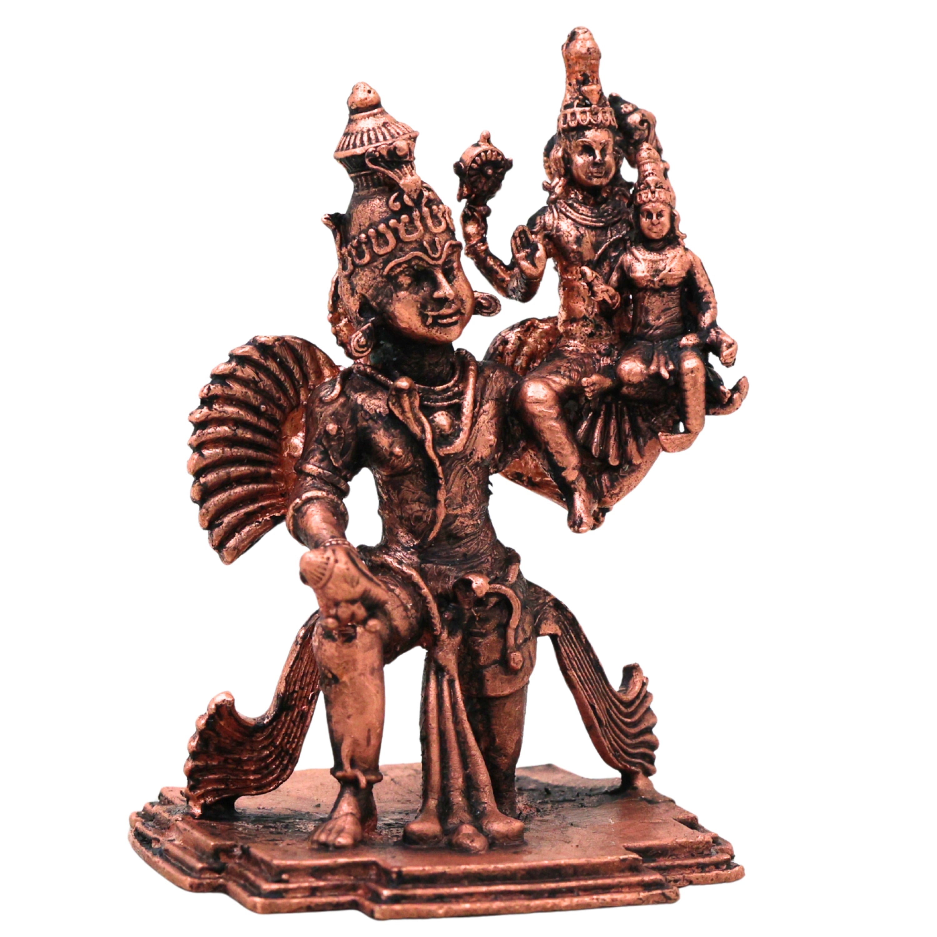 Copper Vishnu Lakshmi Garuda Murti Tamra Garudavahana Narayana Perumal Idol Pooja Vigraha Statue, Brown, 3 Inch, 1 Piece