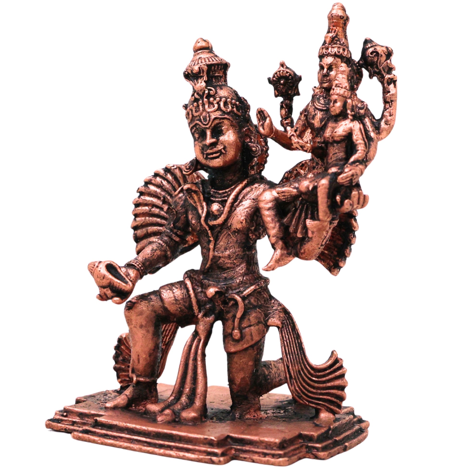 Copper Vishnu Lakshmi Garuda Murti Tamra Garudavahana Narayana Perumal Idol Pooja Vigraha Statue, Brown, 3 Inch, 1 Piece