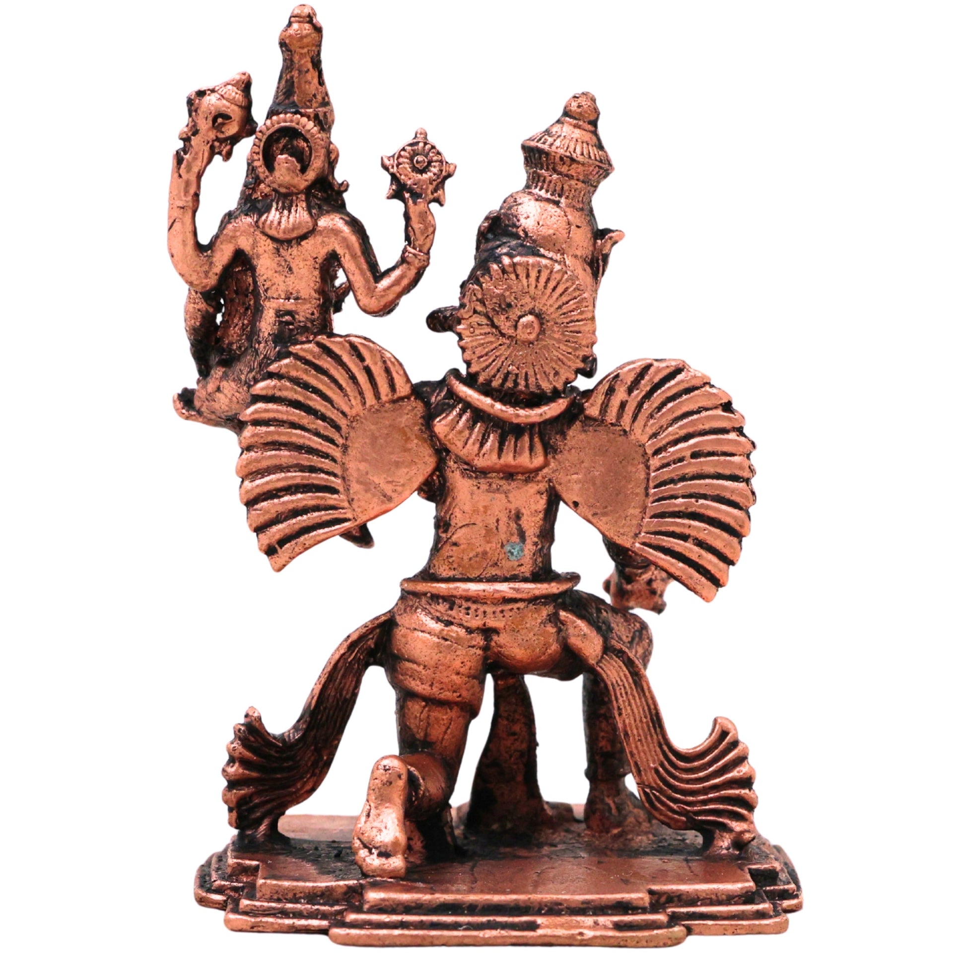 Copper Vishnu Lakshmi Garuda Murti Tamra Garudavahana Narayana Perumal Idol Pooja Vigraha Statue, Brown, 3 Inch, 1 Piece