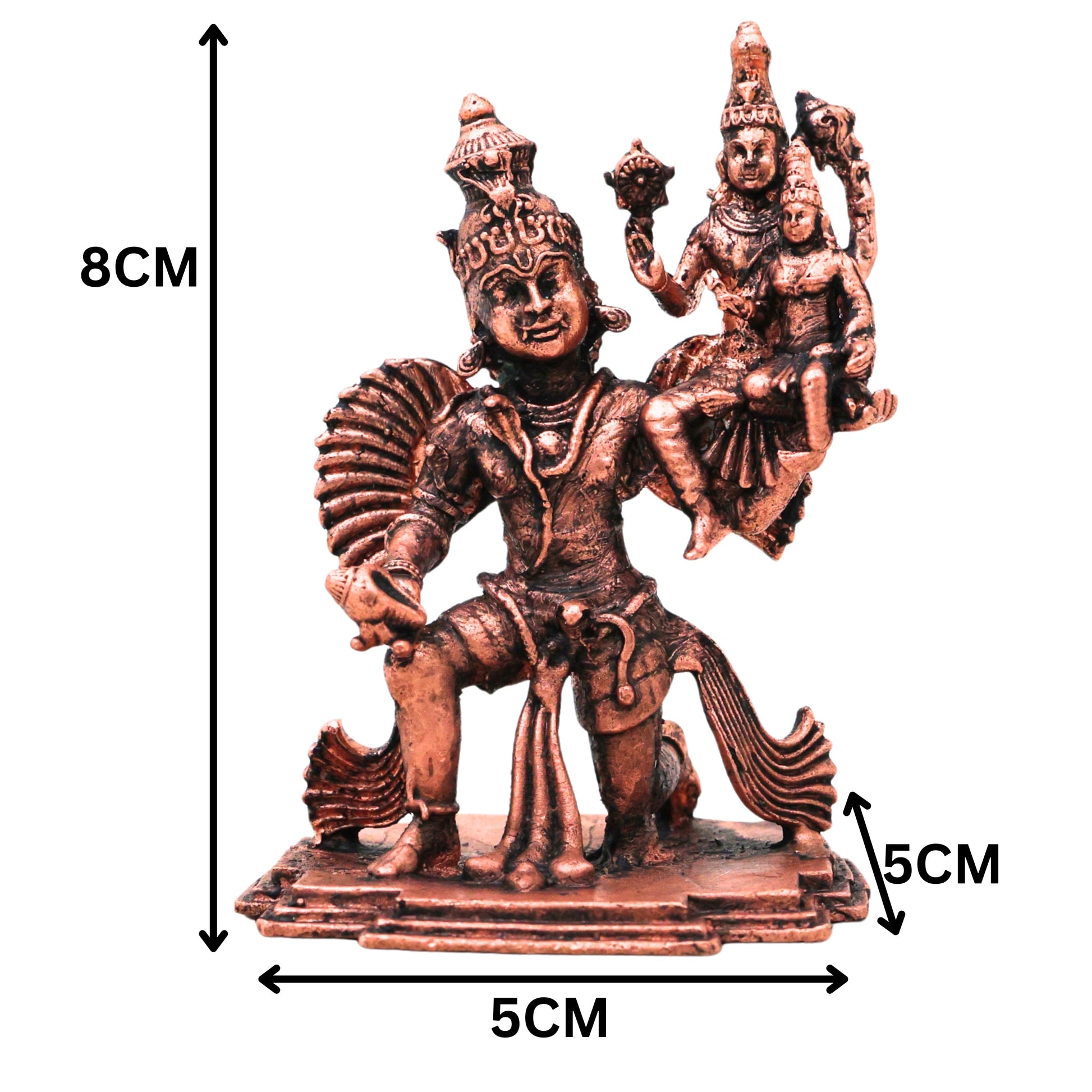 Copper Vishnu Lakshmi Garuda Murti Tamra Garudavahana Narayana Perumal Idol Pooja Vigraha Statue, Brown, 3 Inch, 1 Piece