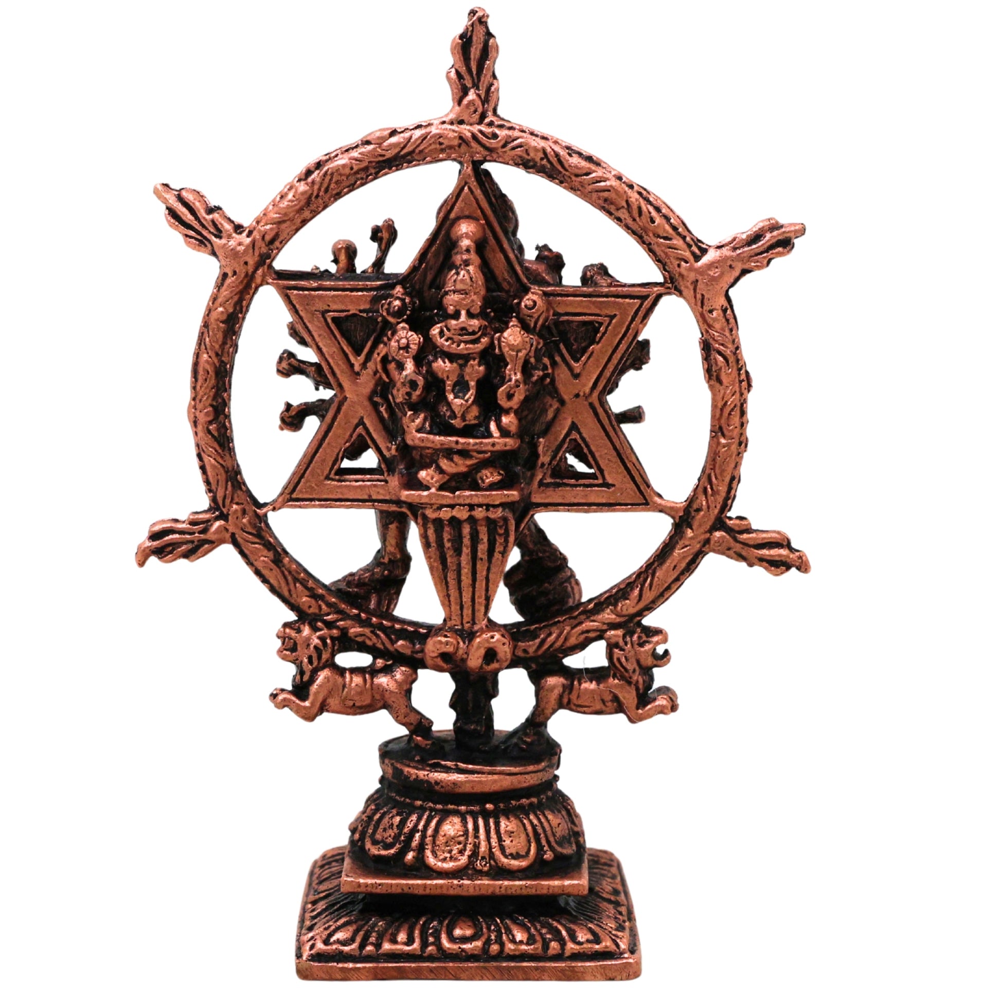 Copper Chakrathalwar Silai, Sudarshana Chakra Idol Vishnu Chakrayudha Sudarshan Chakram Murti for Pooja Decor Statue, Brown, 3.5 Inch, 1 Piece
