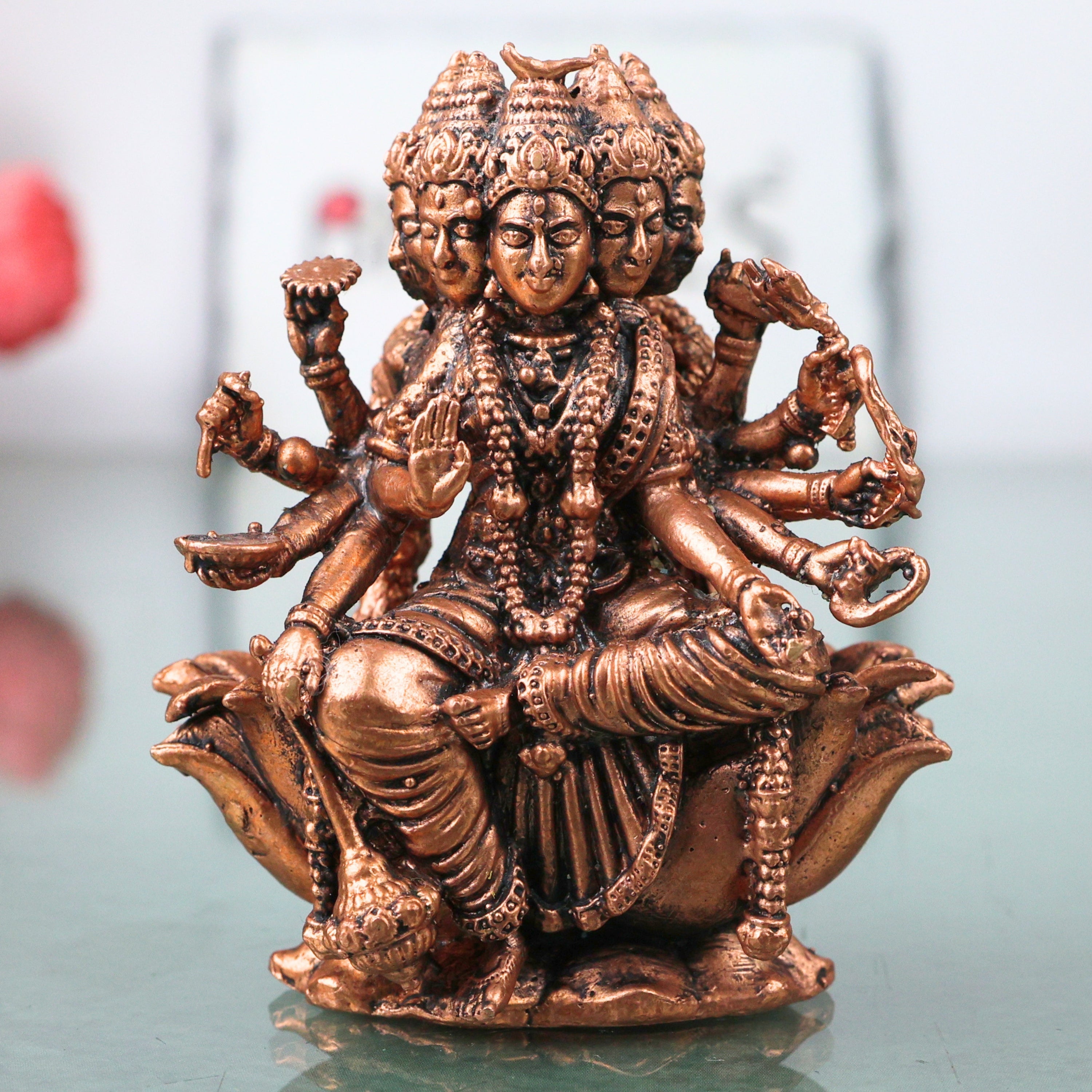 Copper Gayatri Devi Mata Vedmata Savitri Adi Shakti Murti Idol for Puja Mandir Decor Gift Tamra Vigraha, Brown, 3 Inch, 1 Piece