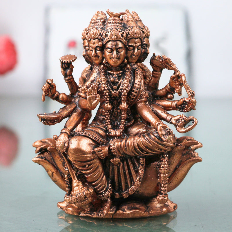 Copper Gayatri Devi Mata Vedmata Savitri Adi Shakti Murti Idol for Puja Mandir Decor Gift Tamra Vigraha, Brown, 3 Inch, 1 Piece