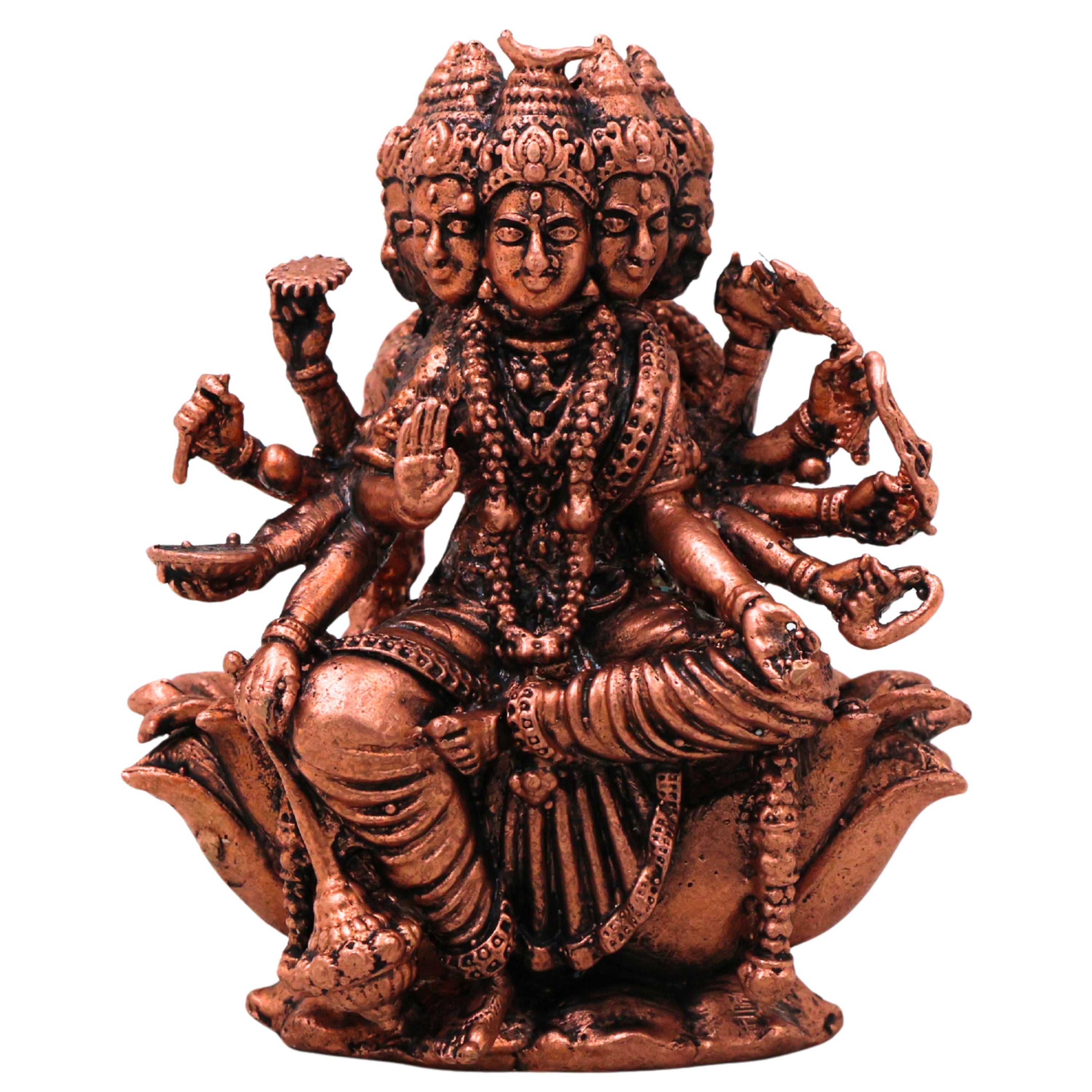 Copper Gayatri Devi Mata Vedmata Savitri Adi Shakti Murti Idol for Puja Mandir Decor Gift Tamra Vigraha, Brown, 3 Inch, 1 Piece