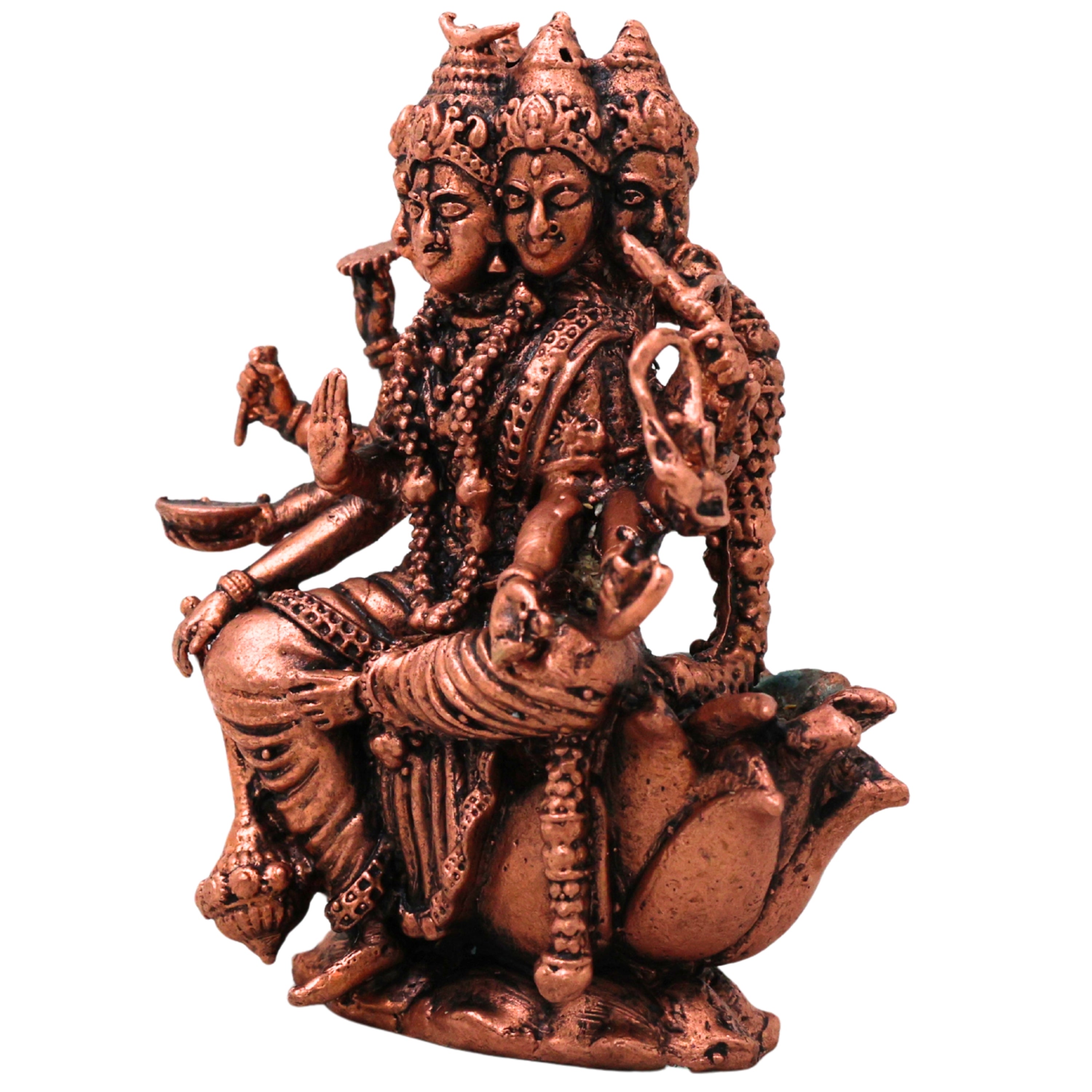 Copper Gayatri Devi Mata Vedmata Savitri Adi Shakti Murti Idol for Puja Mandir Decor Gift Tamra Vigraha, Brown, 3 Inch, 1 Piece
