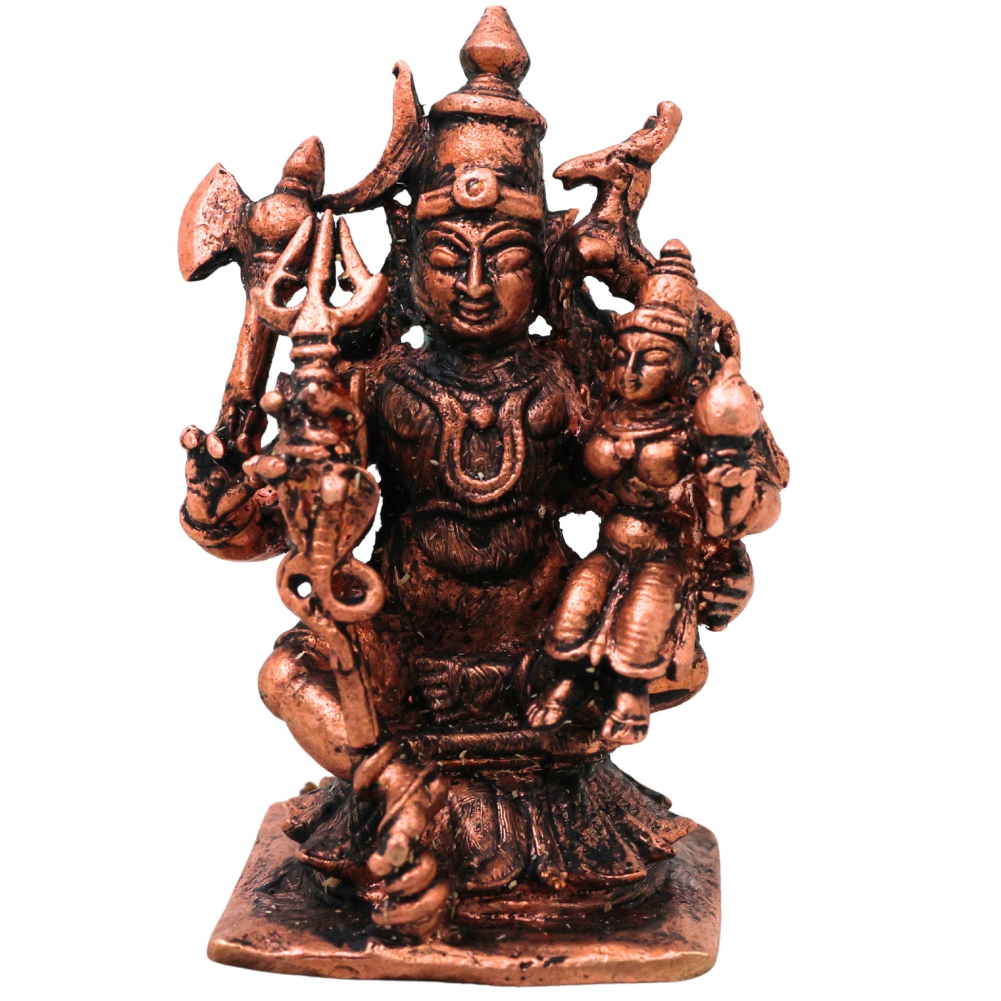 Copper Shiva Parvati Uma Maheshwara Gauri Shankar Shiv Shakti Murti Idol for Pooja Home Decor, Brown, 3 Inch, 1 Piece