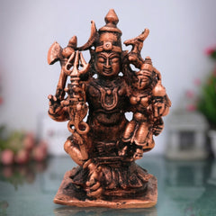 Copper Shiva Parvati Uma Maheshwara Gauri Shankar Shiv Shakti Murti Idol for Pooja Home Decor, Brown, 3 Inch, 1 Piece