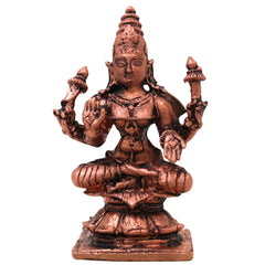 Copper Mahalakshmi Lakshmi Devi Murti Idol Tamra Lakshmi Mata Kamala Padma Vigraha for Pooja Decor Gift, Brown, 4 Inch, 1 Piece