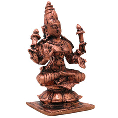 Copper Mahalakshmi Lakshmi Devi Murti Idol Tamra Lakshmi Mata Kamala Padma Vigraha for Pooja Decor Gift, Brown, 4 Inch, 1 Piece