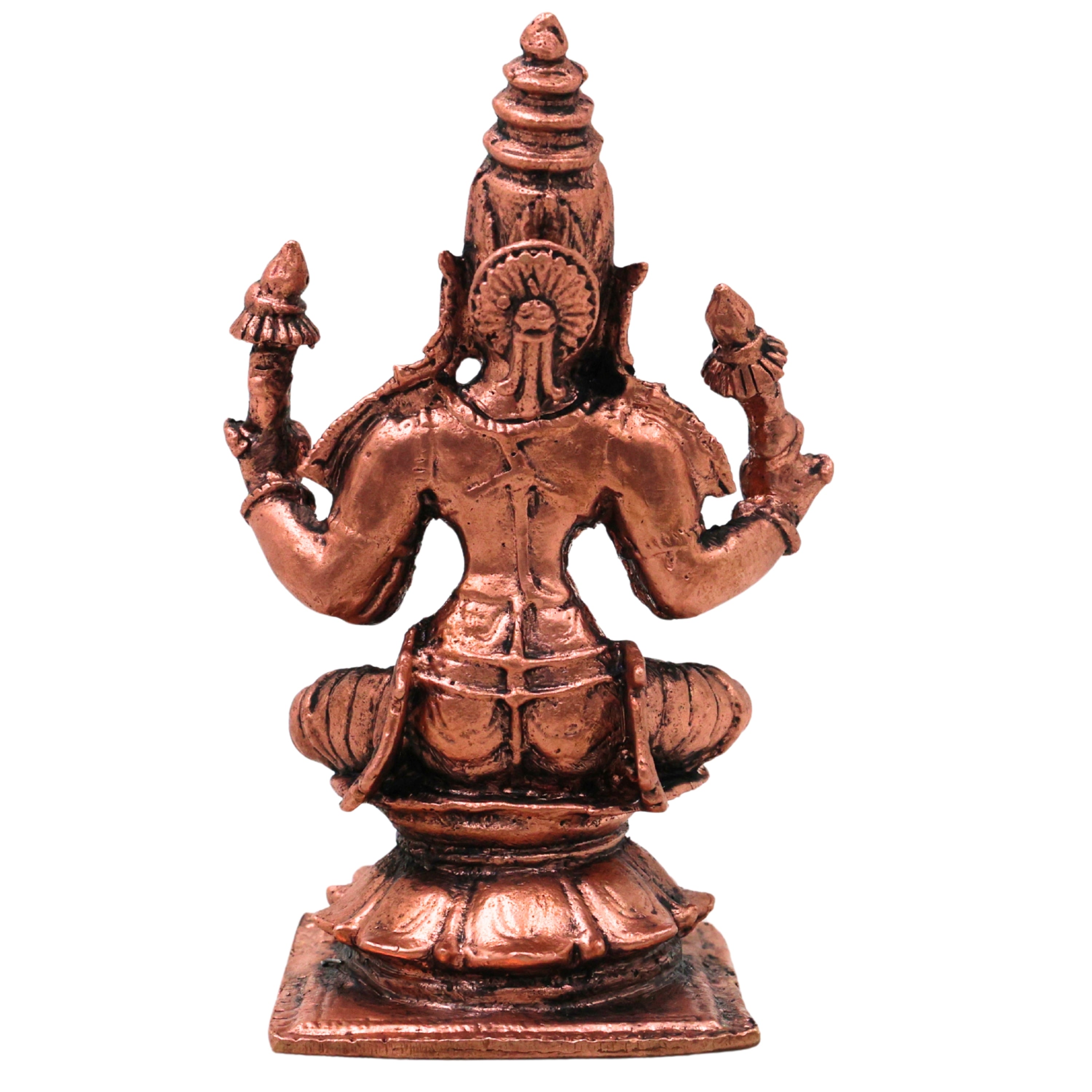 Copper Mahalakshmi Lakshmi Devi Murti Idol Tamra Lakshmi Mata Kamala Padma Vigraha for Pooja Decor Gift, Brown, 4 Inch, 1 Piece