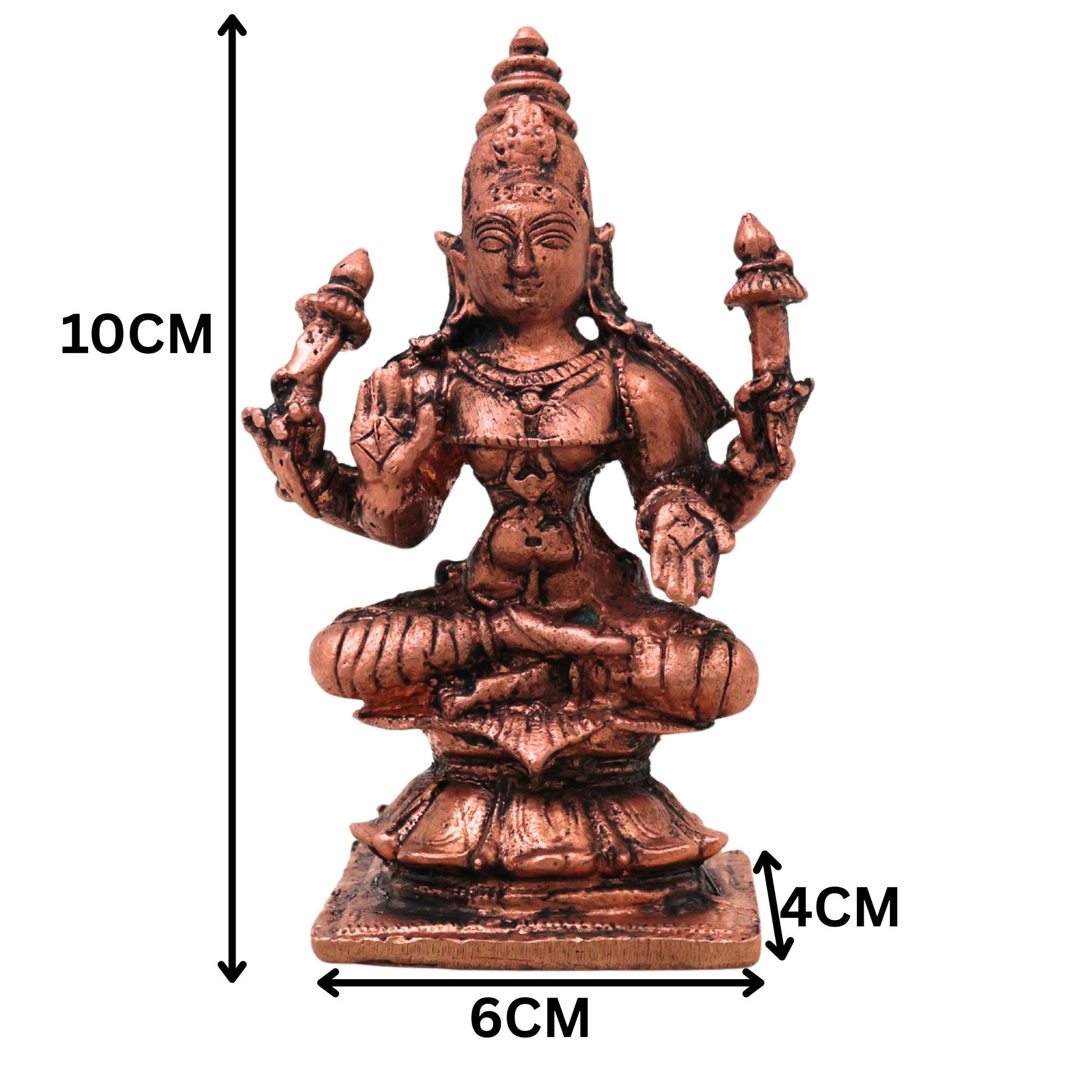 Copper Mahalakshmi Lakshmi Devi Murti Idol Tamra Lakshmi Mata Kamala Padma Vigraha for Pooja Decor Gift, Brown, 4 Inch, 1 Piece