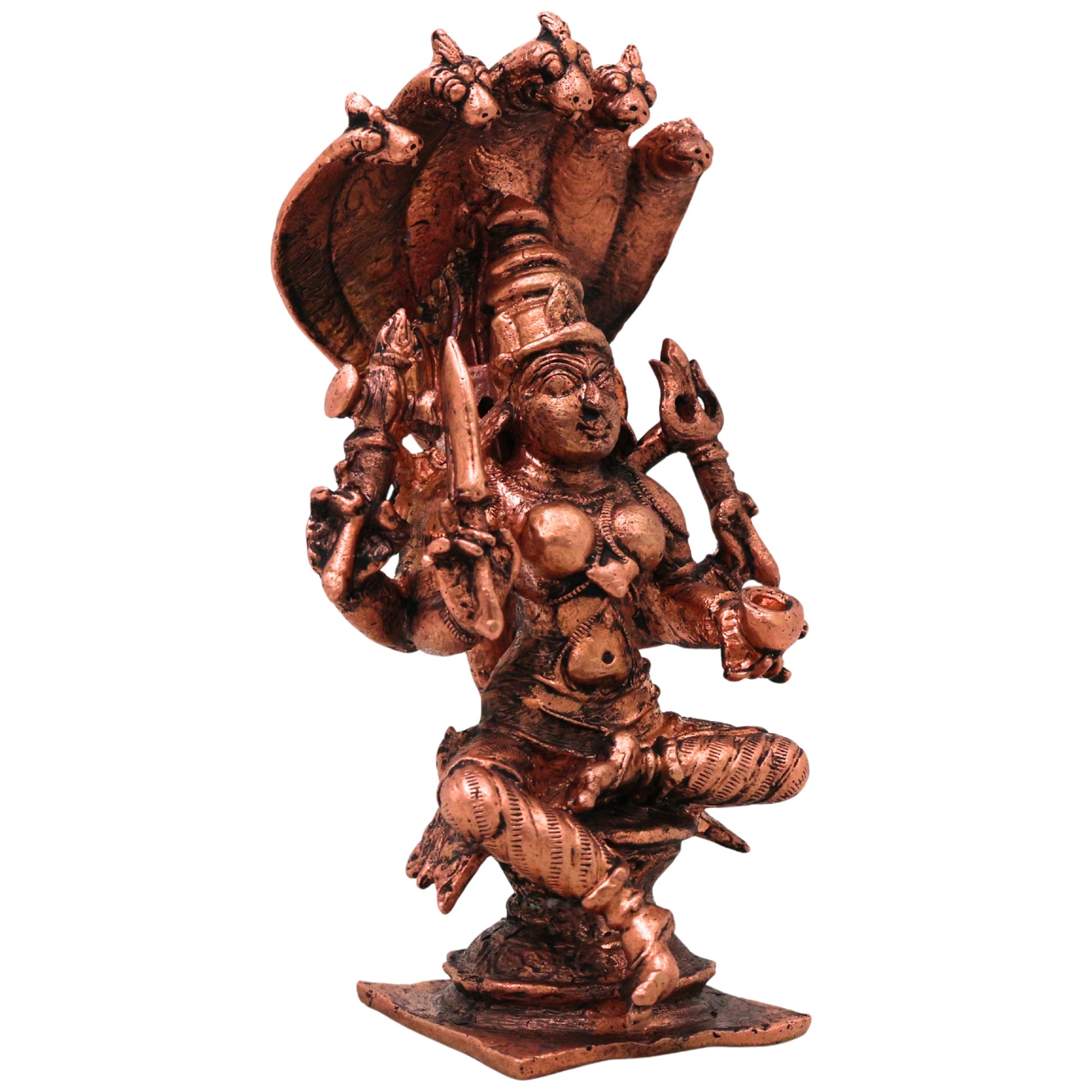 Copper Mariamman Idol Mariamma Devi Muthu Mariamman Murti Samayapuram Amman Statue for Pooja Home Decor Temple Vigraham Tamra Shakti Gramadevata Renuka Yellamma Sitala Mata Sculpture, Brown, 4.5 Inch, 1 Piece