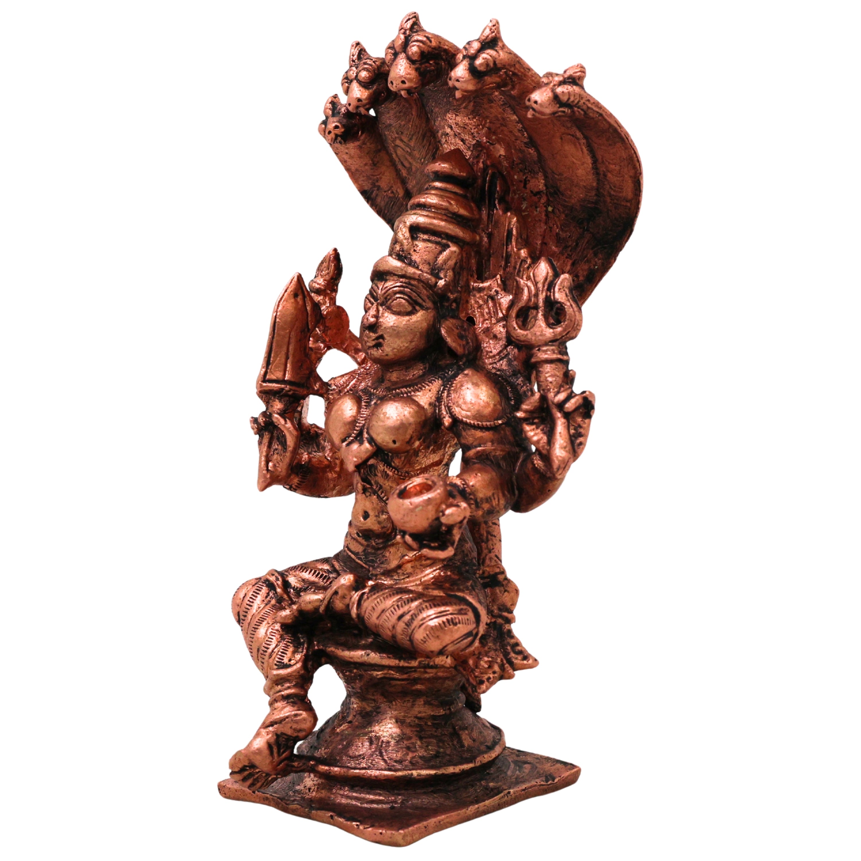 Copper Mariamman Idol Mariamma Devi Muthu Mariamman Murti Samayapuram Amman Statue for Pooja Home Decor Temple Vigraham Tamra Shakti Gramadevata Renuka Yellamma Sitala Mata Sculpture, Brown, 4.5 Inch, 1 Piece